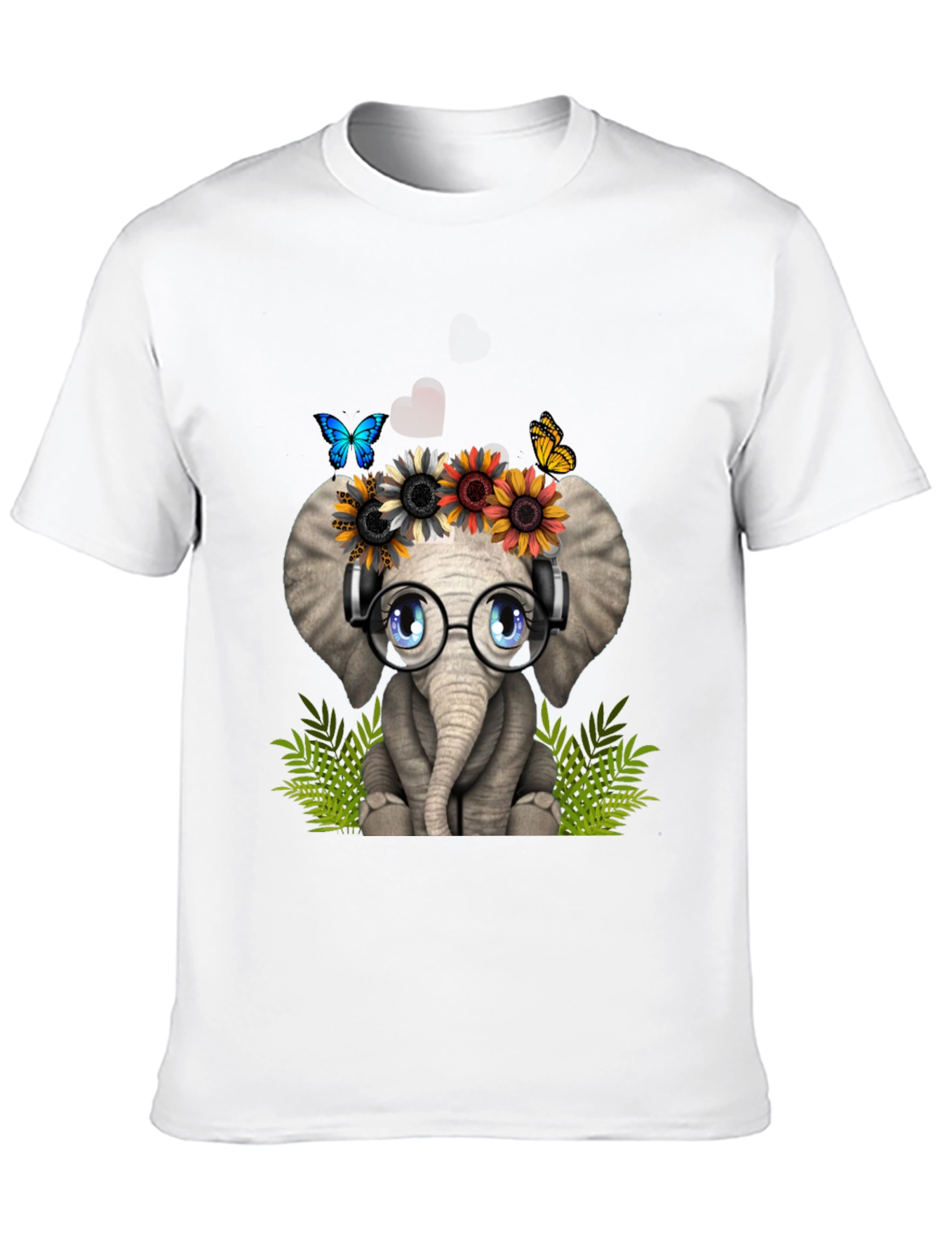 Cute Elephant T-Shirt with Headphones & Flowers