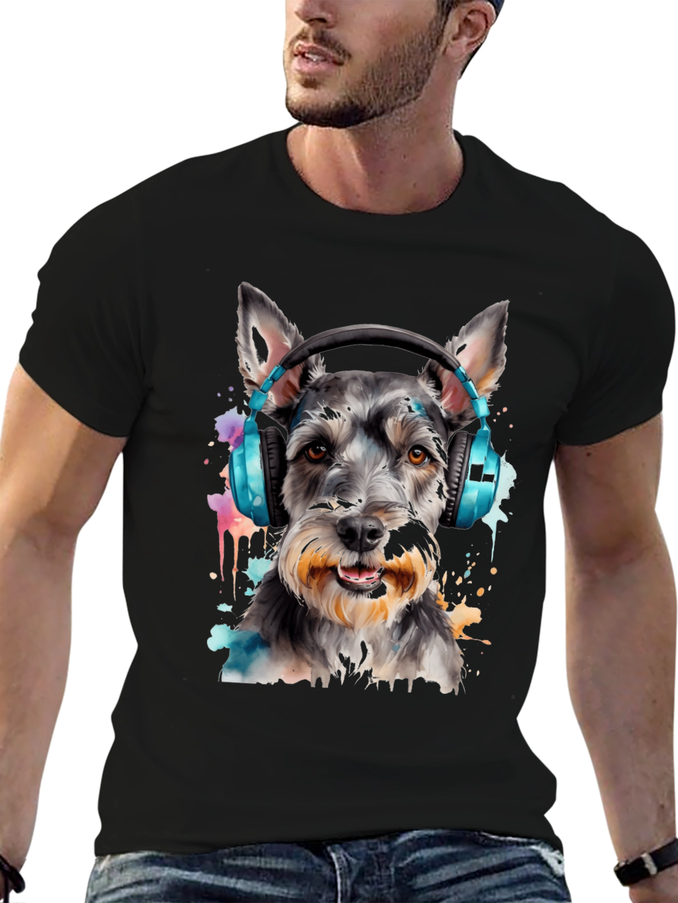 Schnauzer Headphones T-Shirt – Music Dog Lover Graphic Tee