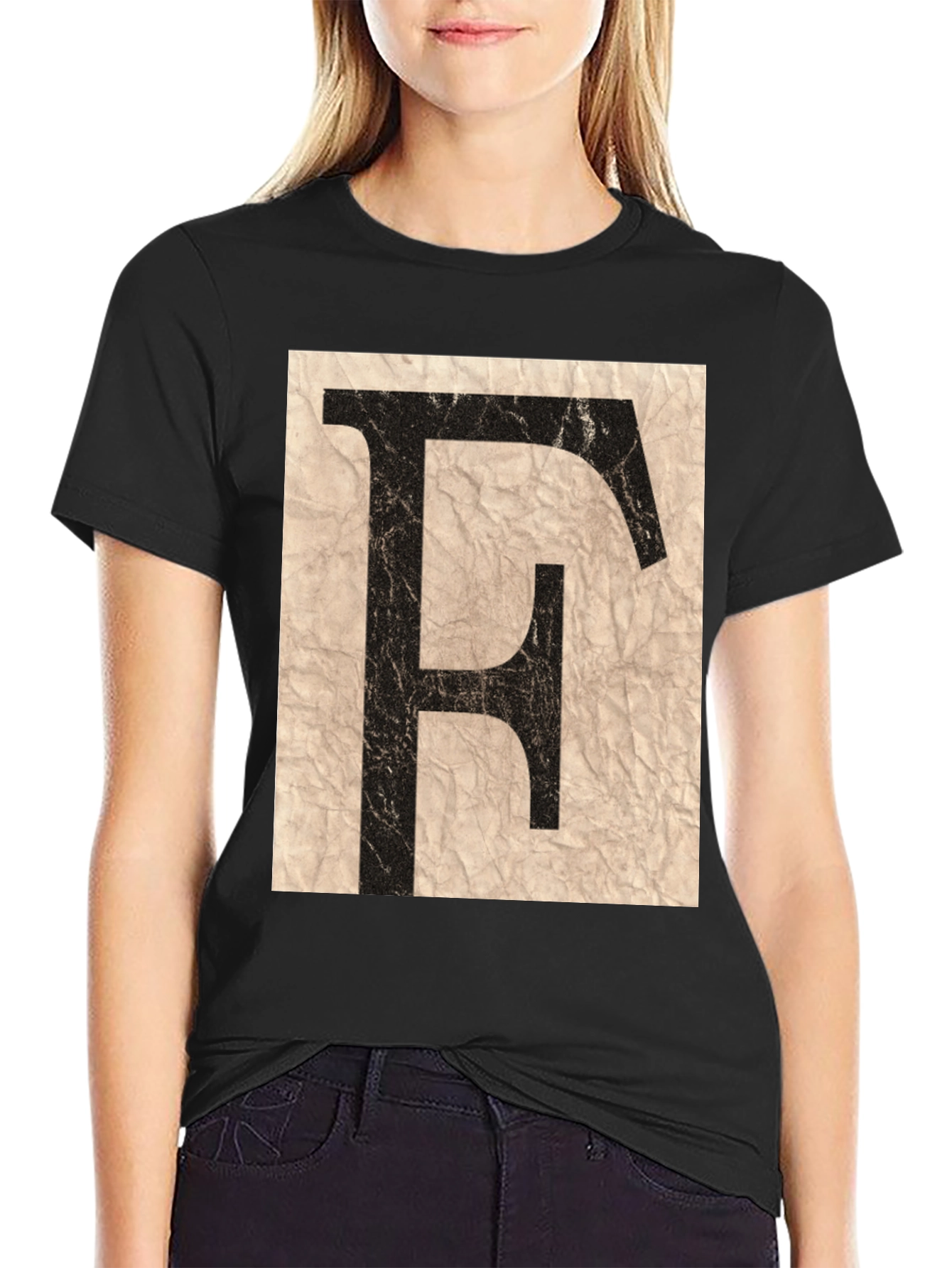 Distressed Letter F Black T-Shirt