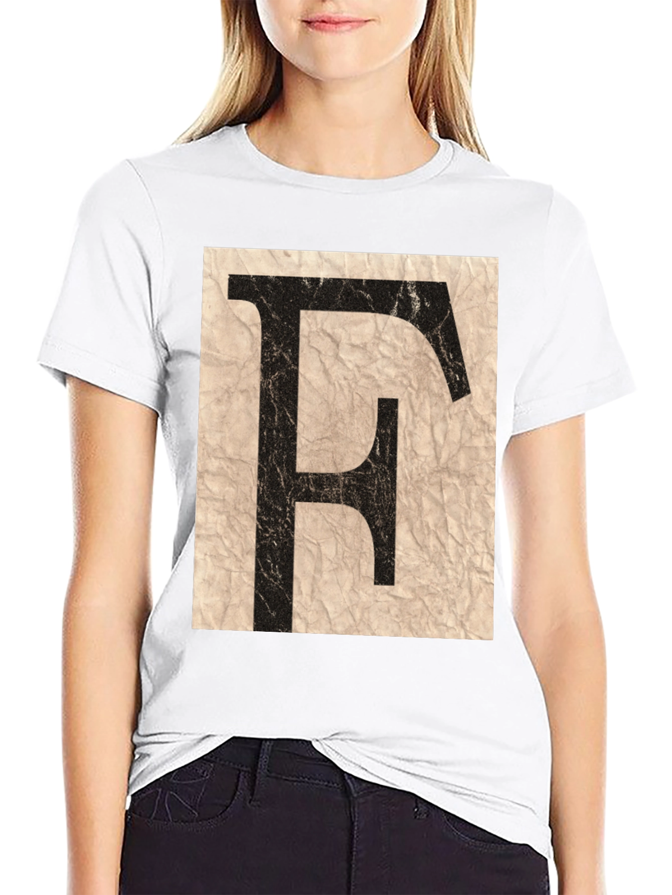 Distressed Letter F Black T-Shirt