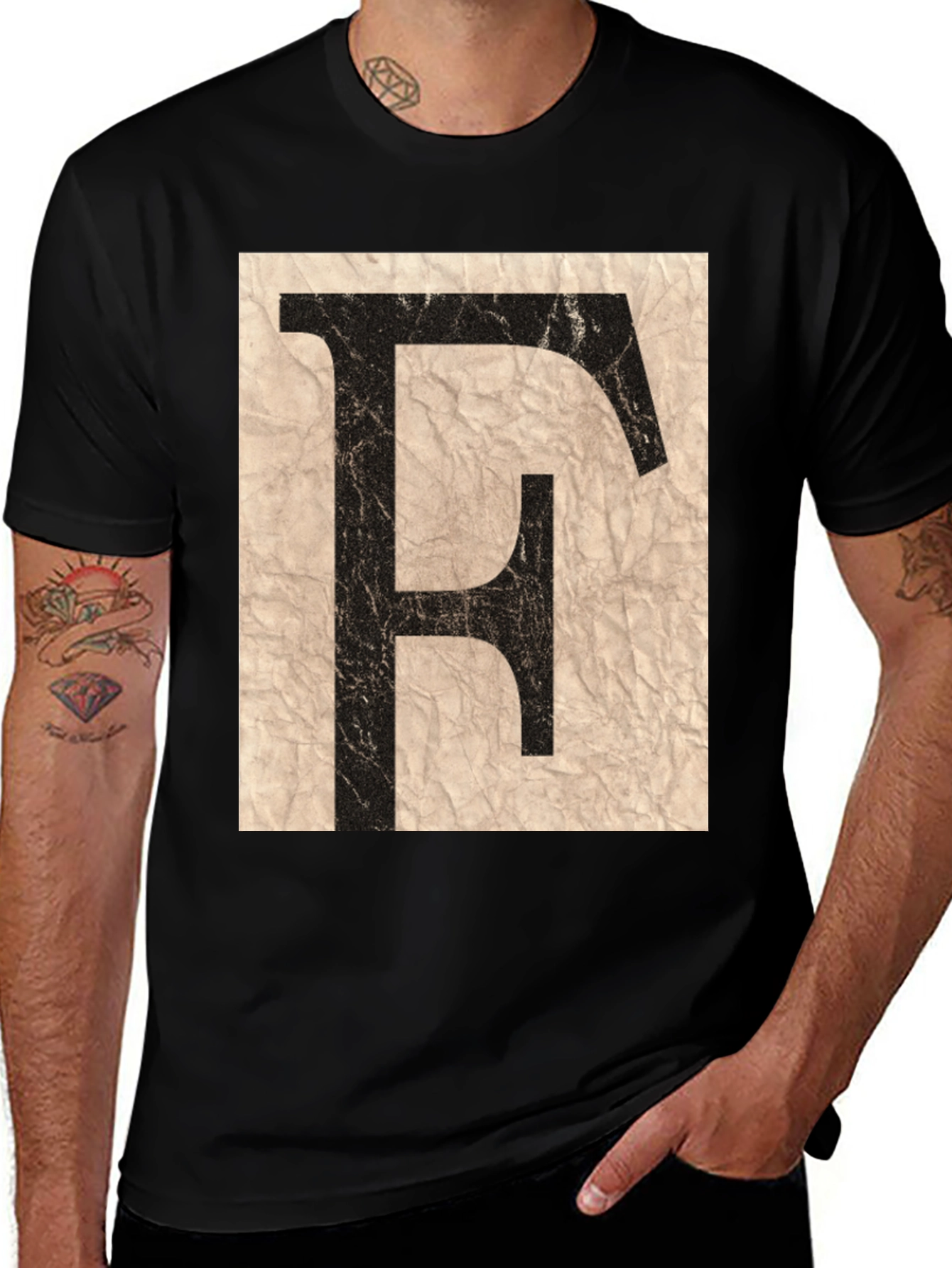 Distressed Letter F Black T-Shirt