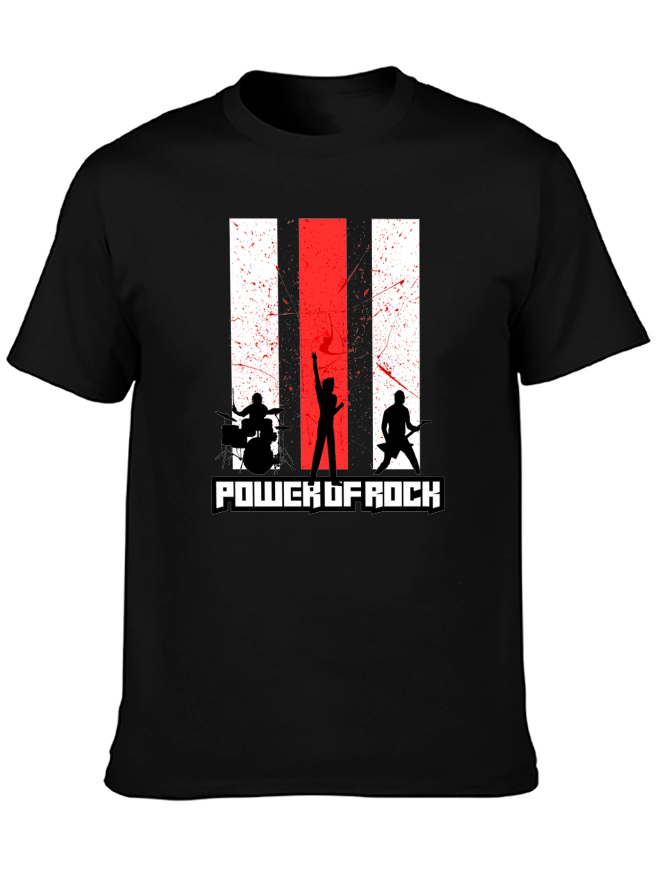 Power of Rock Band T-Shirt - Black Crew Neck
