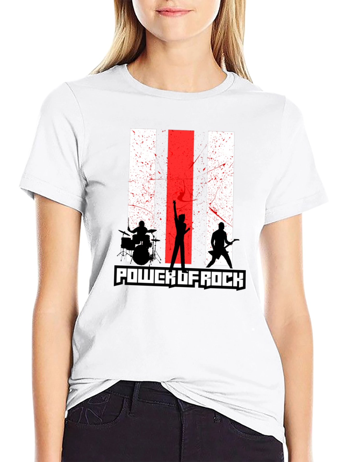 Power of Rock Band T-Shirt - Black Crew Neck