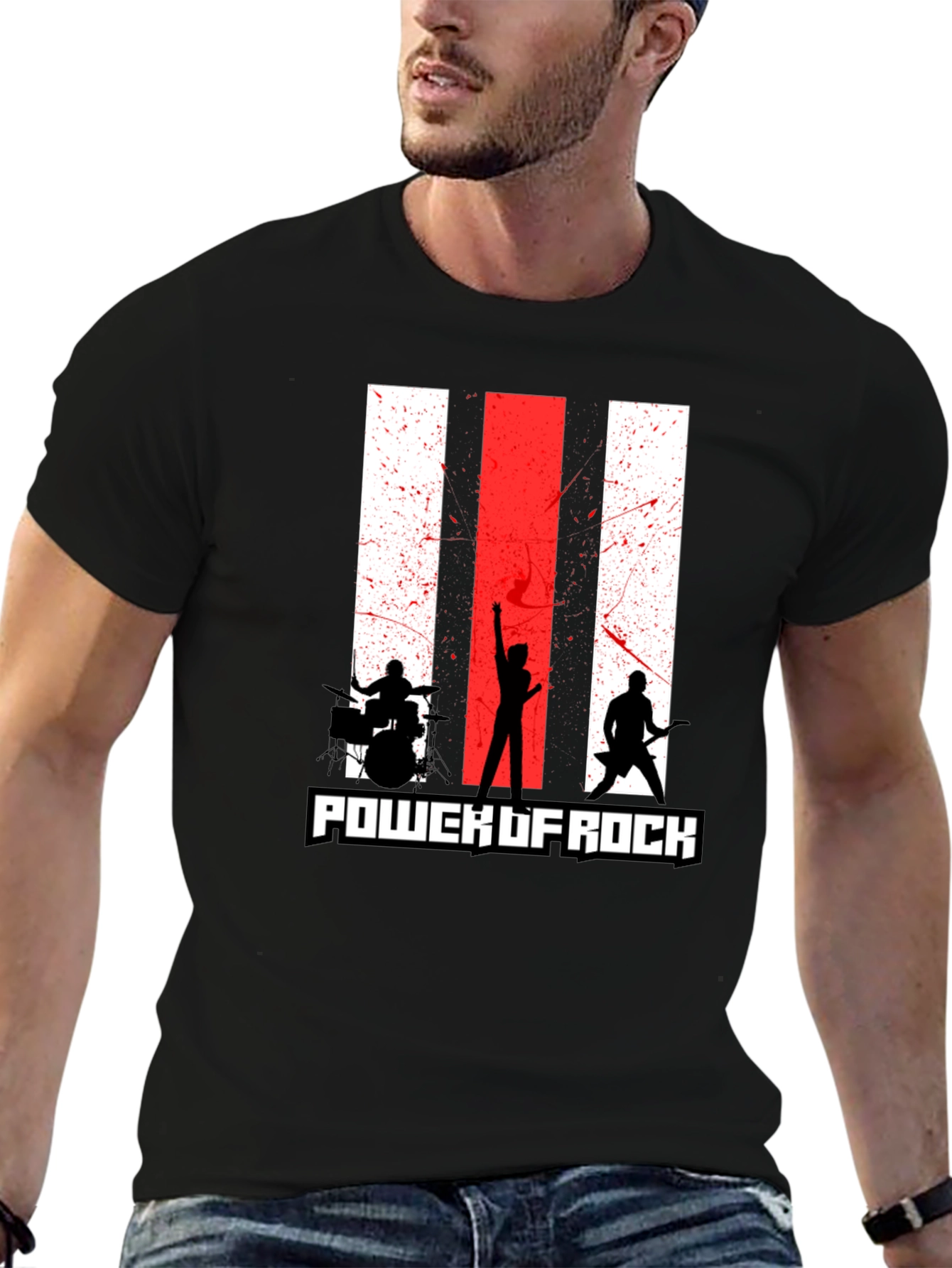 Power of Rock Band T-Shirt - Black Crew Neck