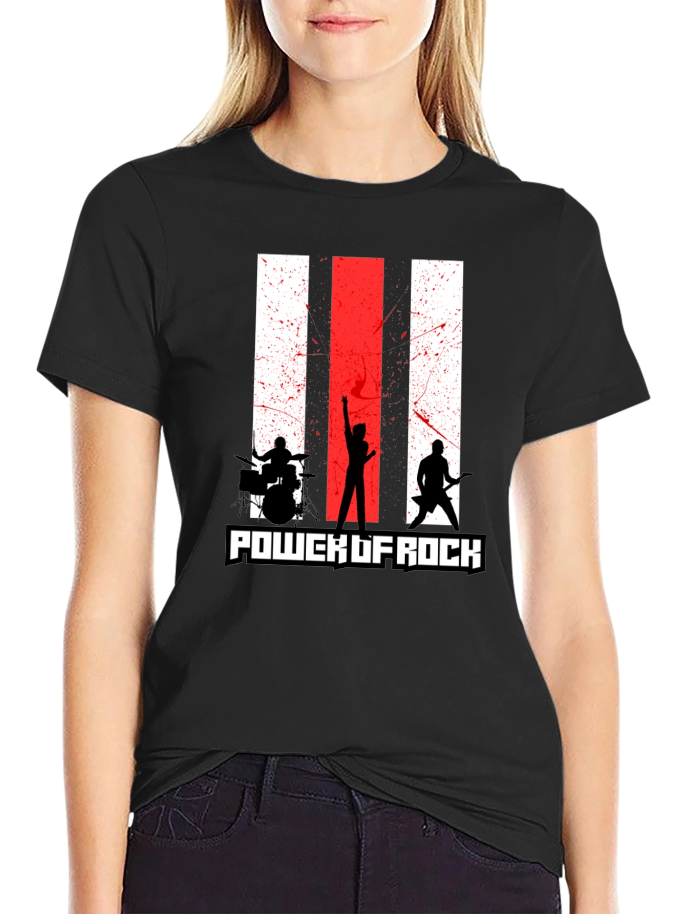 Power of Rock Band T-Shirt - Black Crew Neck