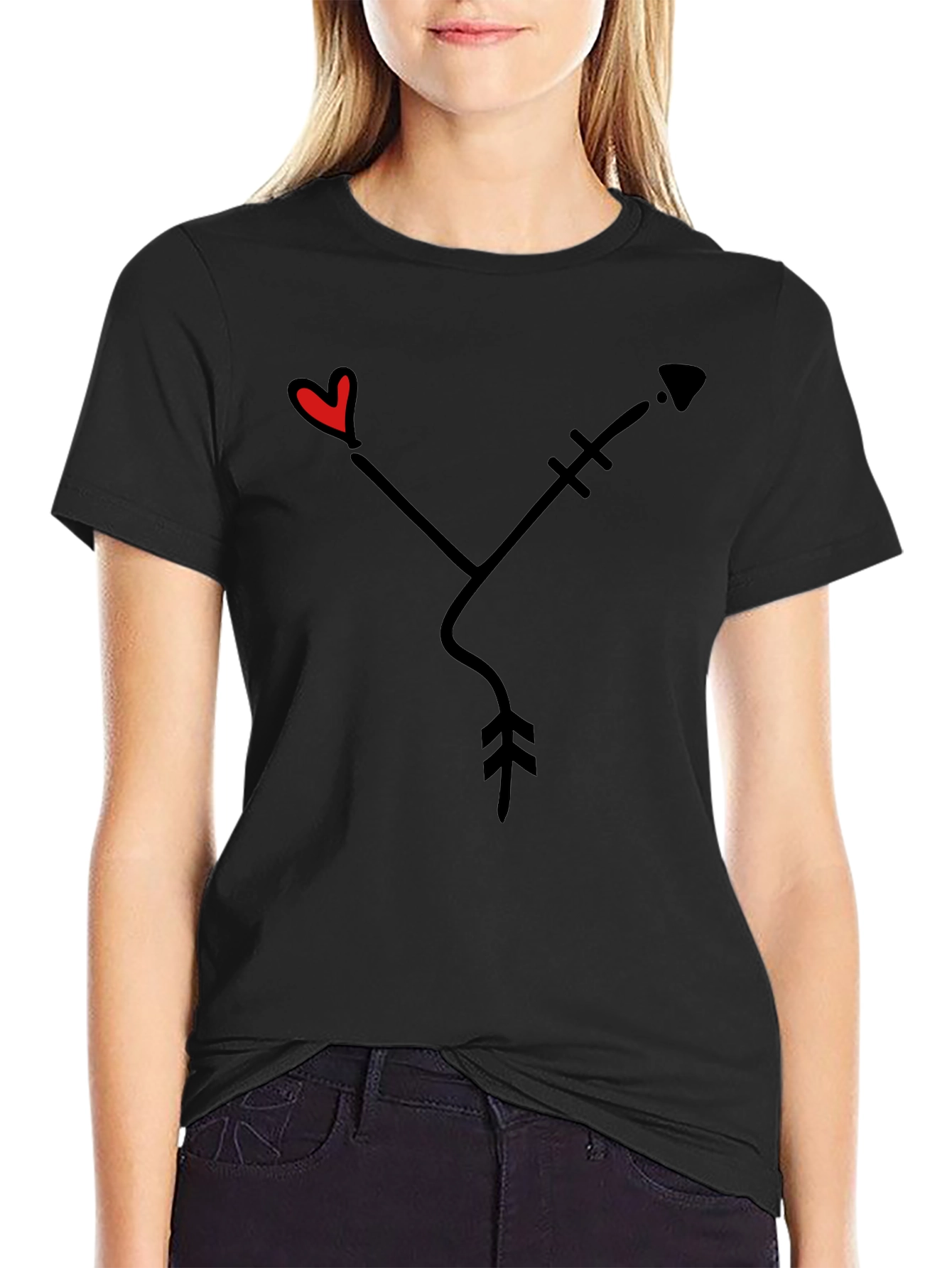 Heart Arrow Graphic Tee - Black Casual Shirt