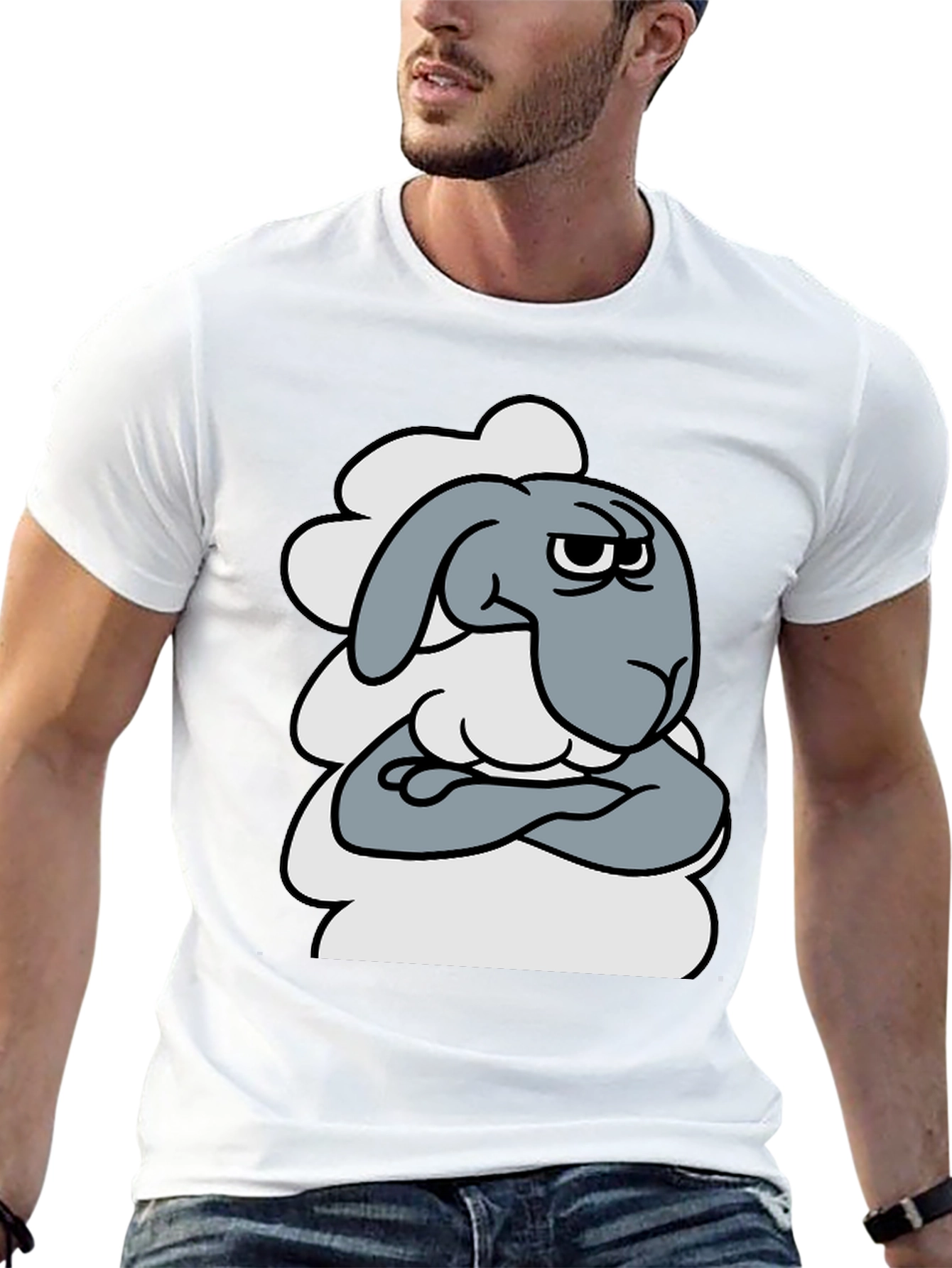 Grumpy Cartoon Sheep T-Shirt - Funny Animal Graphic Tee