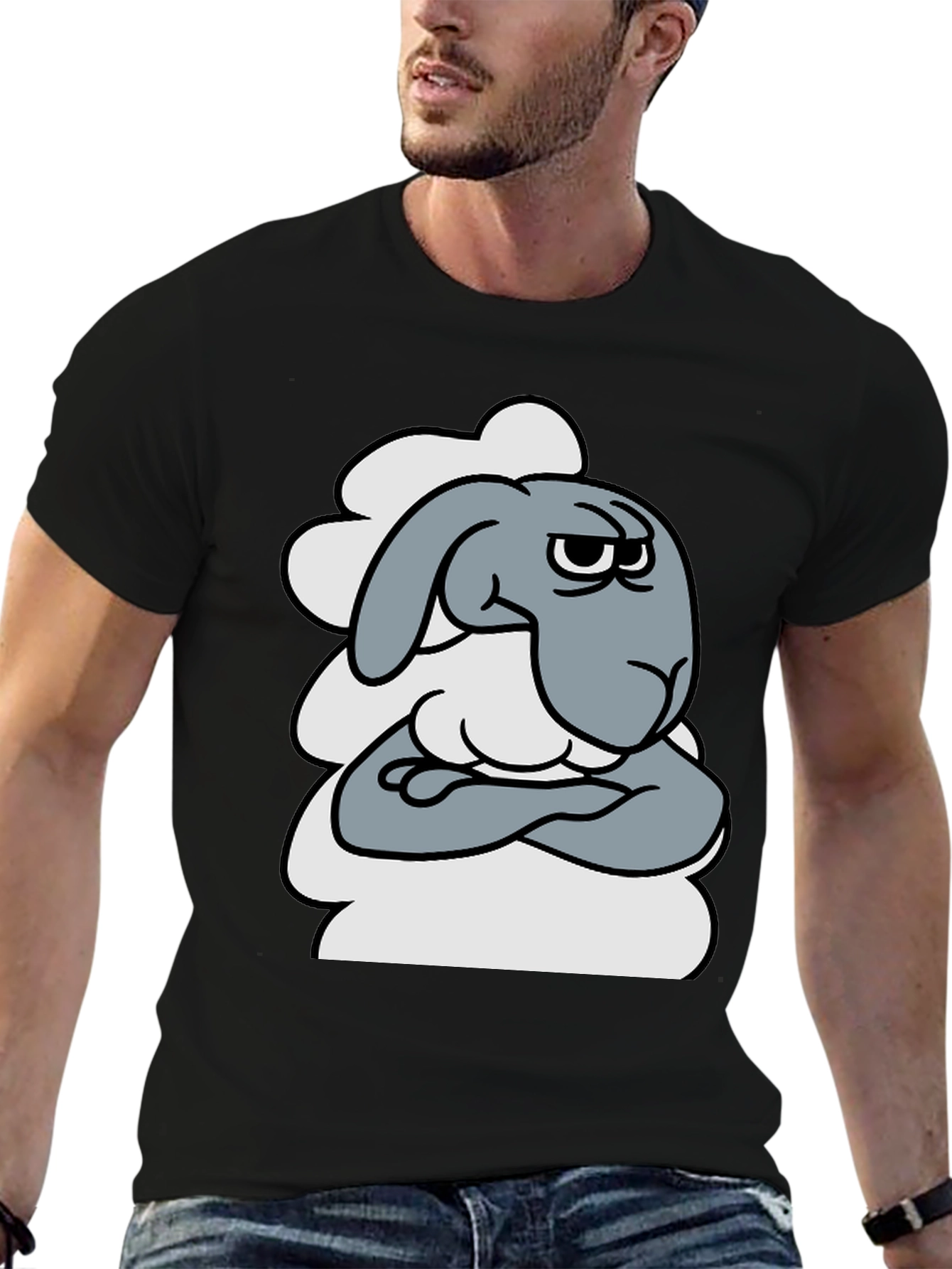 Grumpy Cartoon Sheep T-Shirt - Funny Animal Graphic Tee