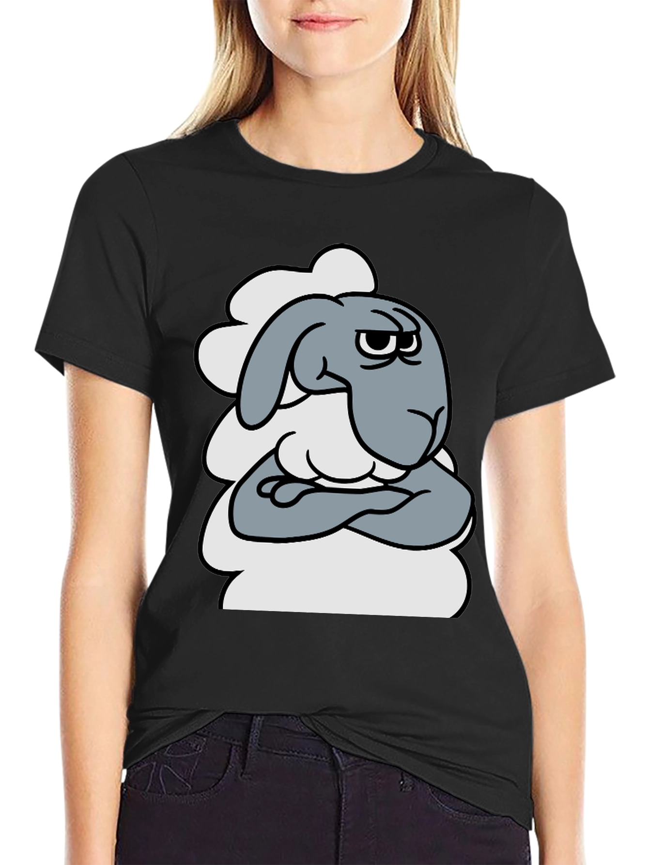 Grumpy Cartoon Sheep T-Shirt - Funny Animal Graphic Tee
