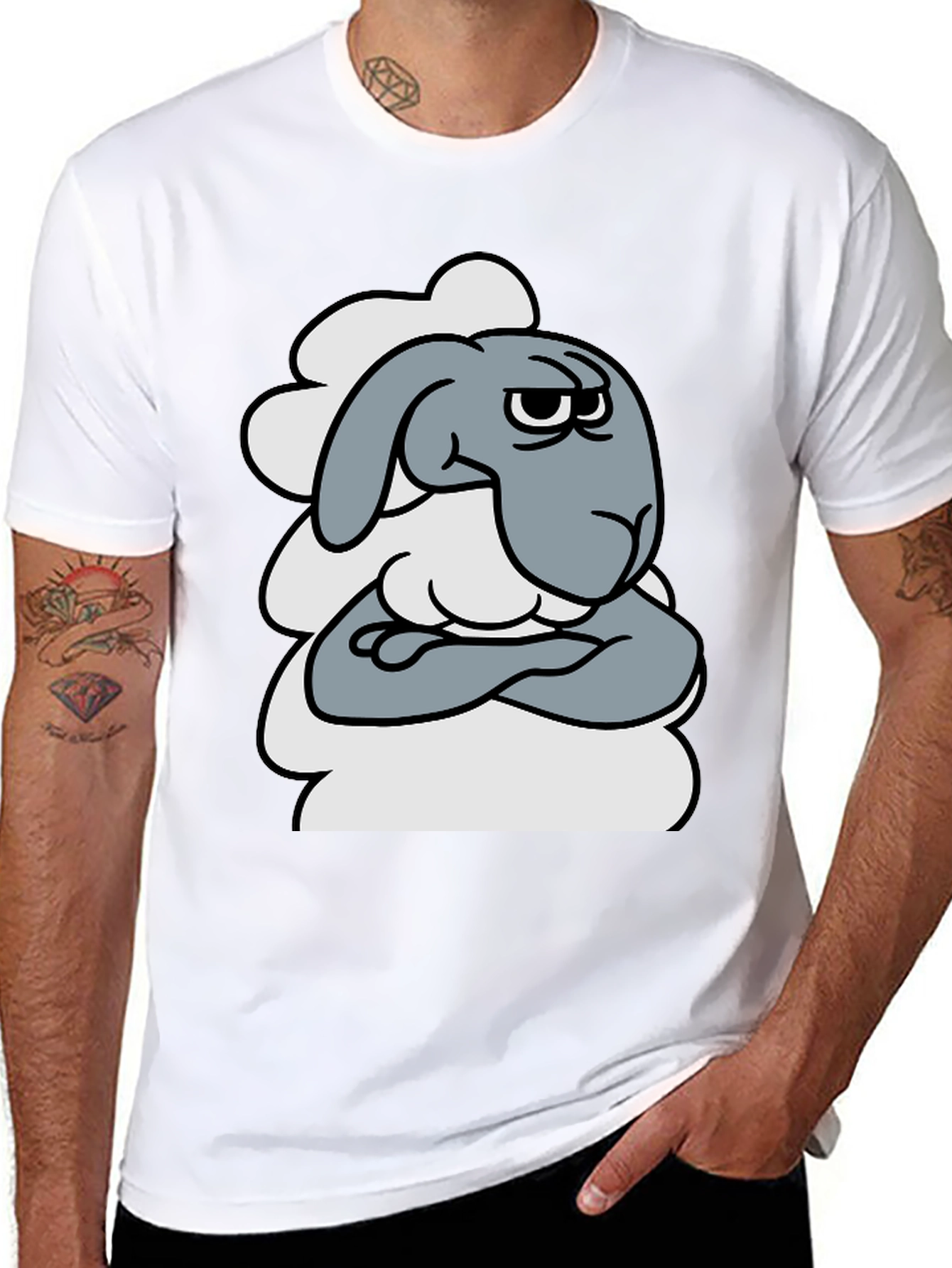 Grumpy Cartoon Sheep T-Shirt - Funny Animal Graphic Tee