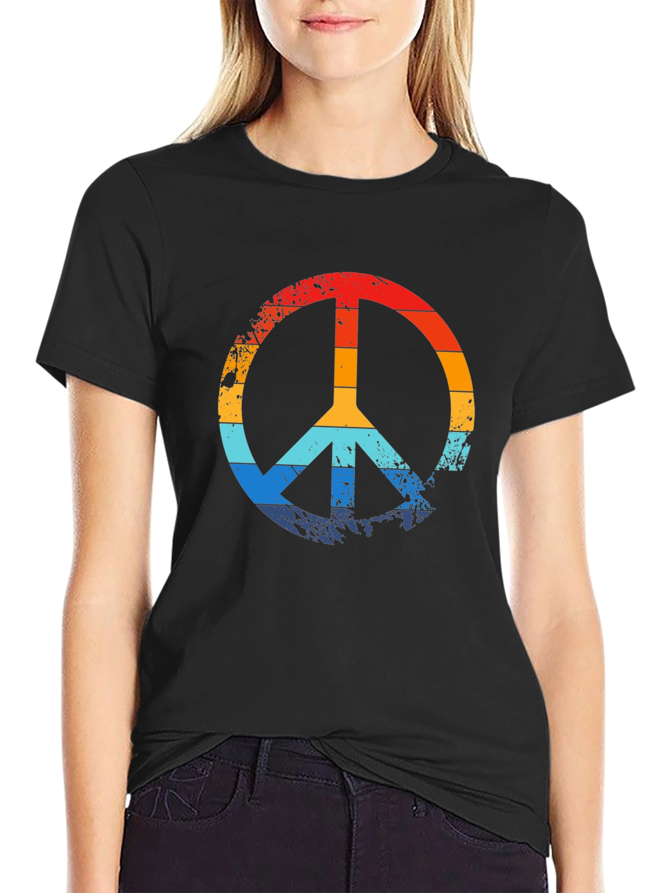 Retro Peace Sign Black Graphic T-Shirt