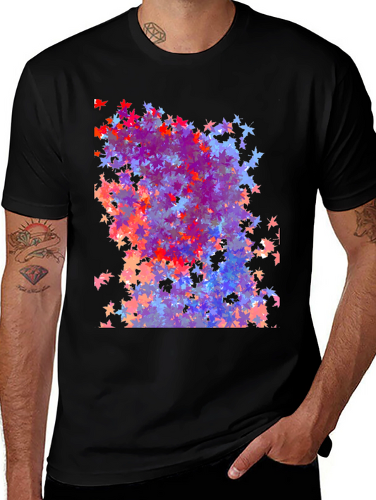 Colorful Maple Leaf Print Black T-Shirt