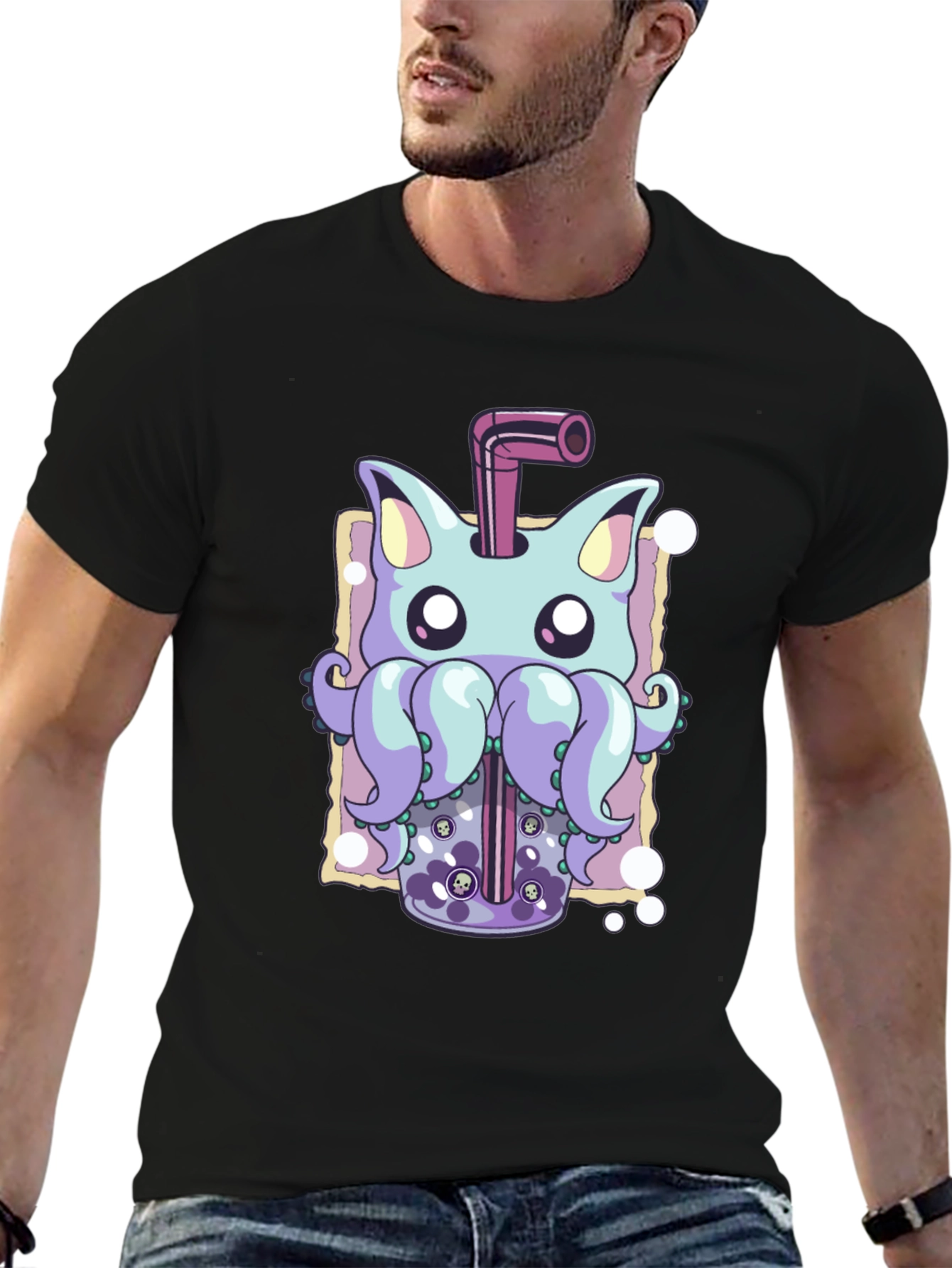 Cat-Octopus Bubble Tea Graphic Tee - Unique Design