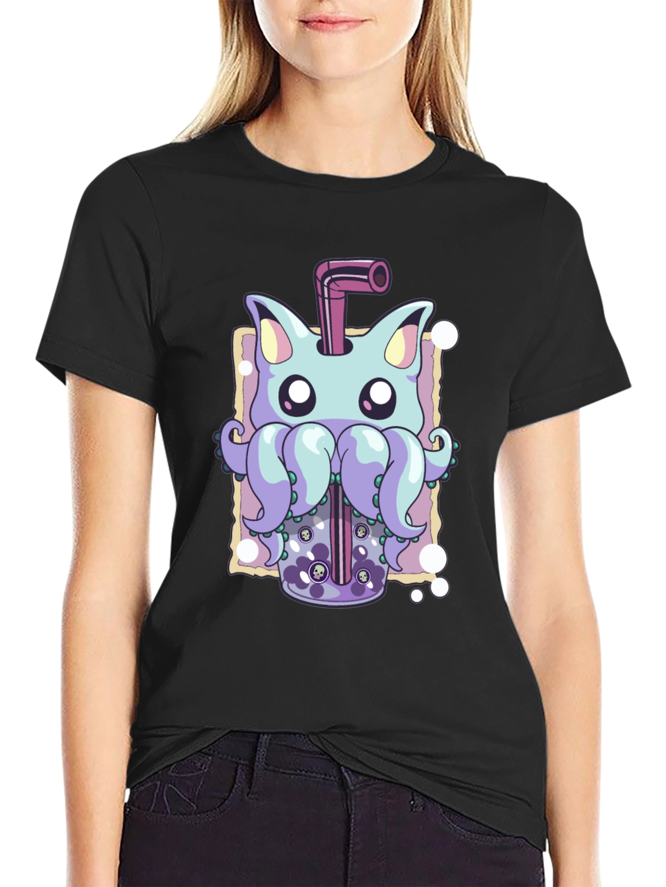 Cat-Octopus Bubble Tea Graphic Tee - Unique Design