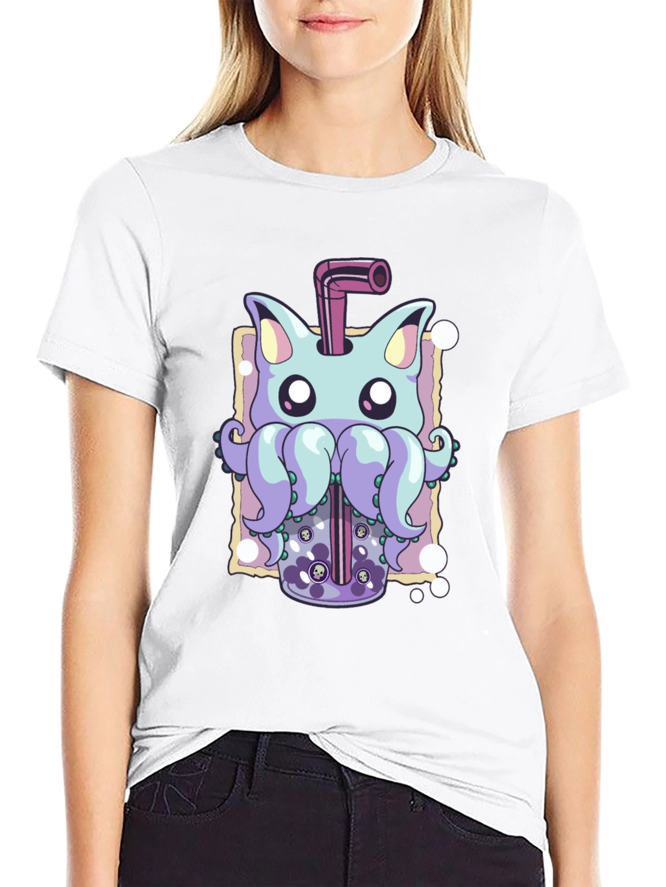 Cat-Octopus Bubble Tea Graphic Tee - Unique Design