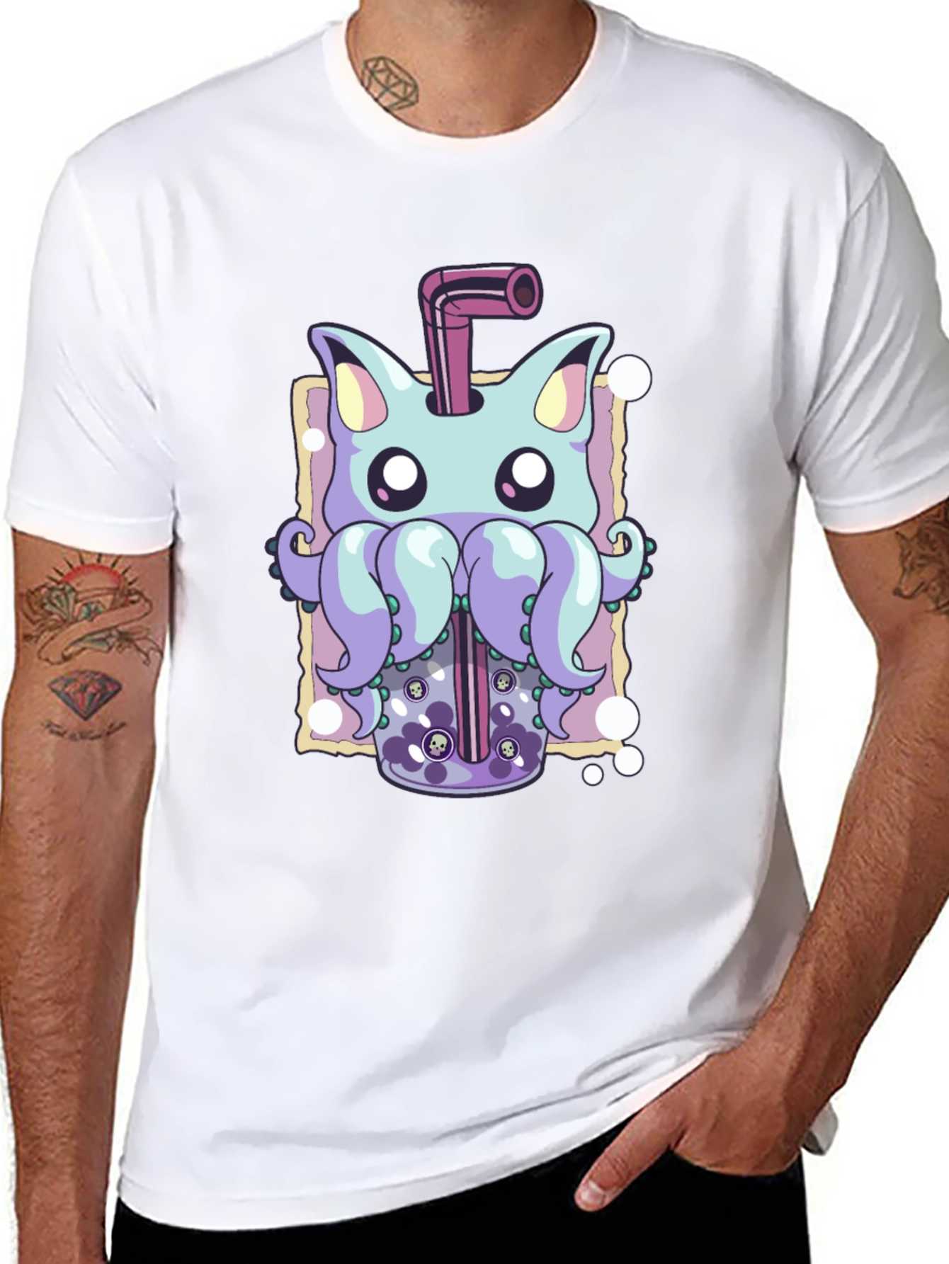 Cat-Octopus Bubble Tea Graphic Tee - Unique Design