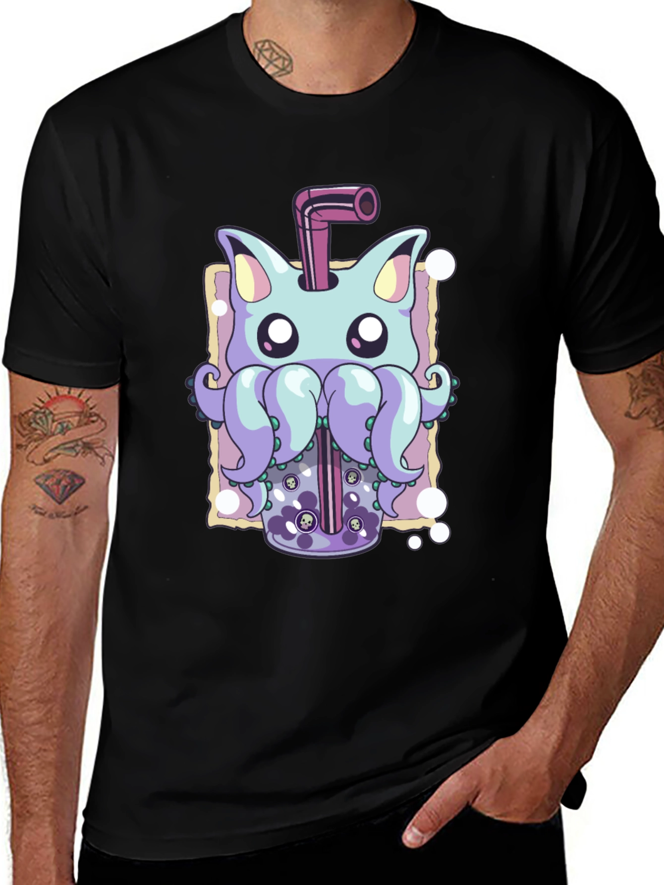 Cat-Octopus Bubble Tea Graphic Tee - Unique Design