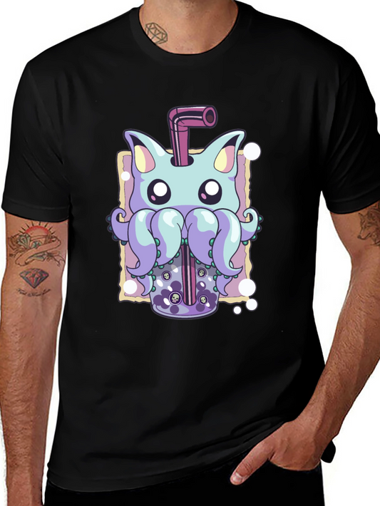 Cat-Octopus Bubble Tea Graphic Tee - Unique Design