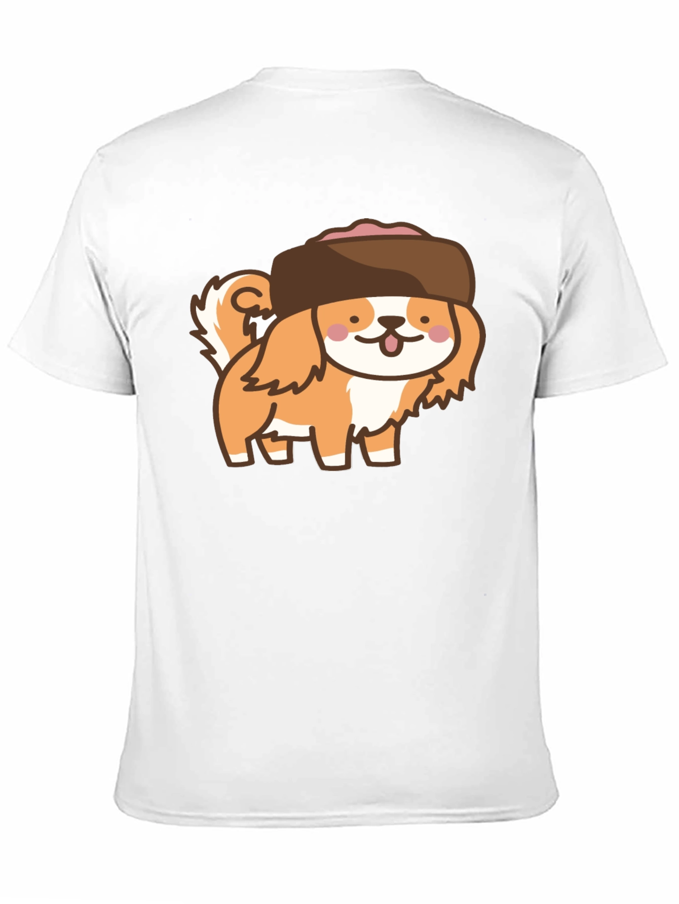 Kawaii Dog in Hat T-Shirt - Black Cotton Tee