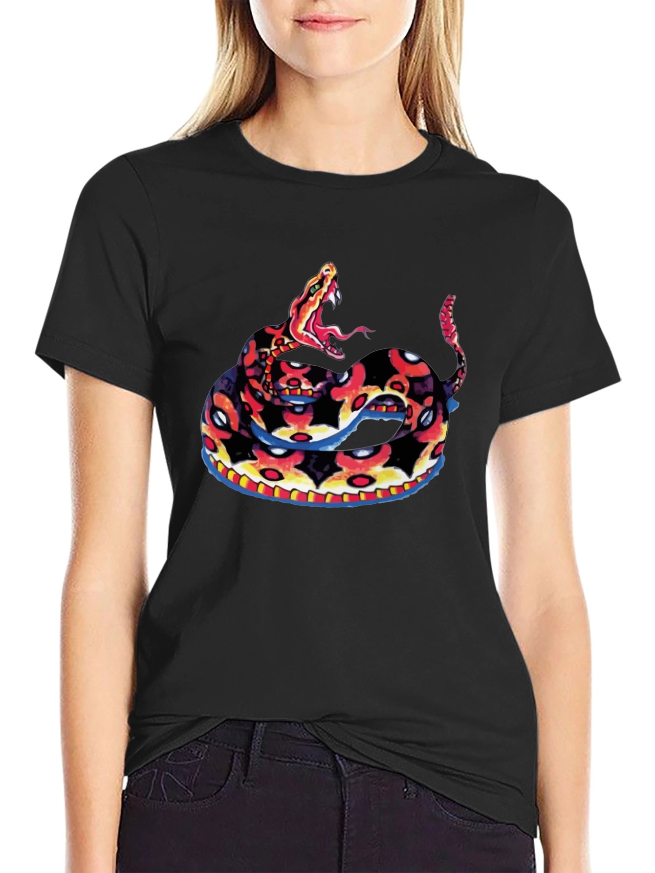 Black Tee with Rattlesnake Design