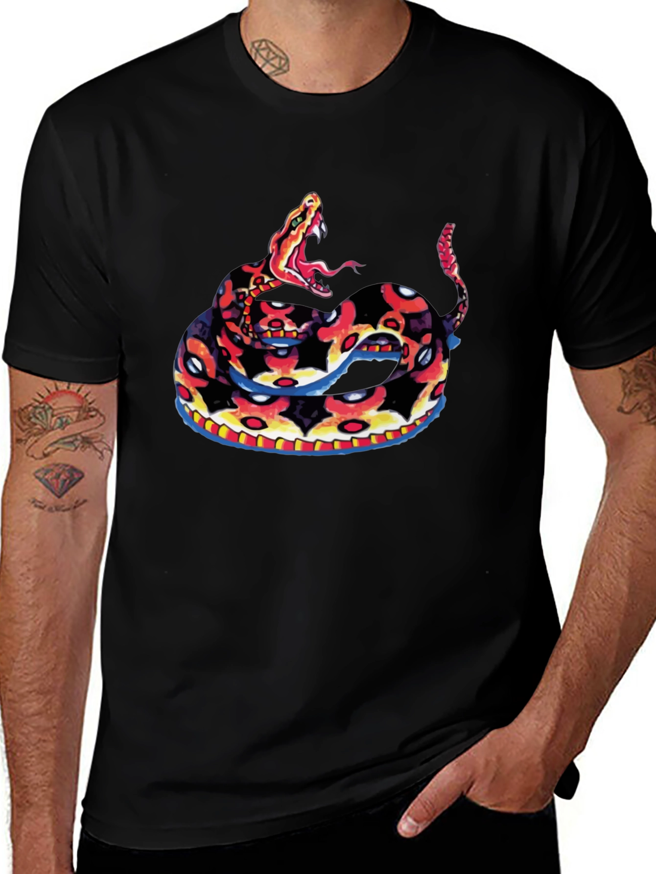Black Tee with Rattlesnake Design