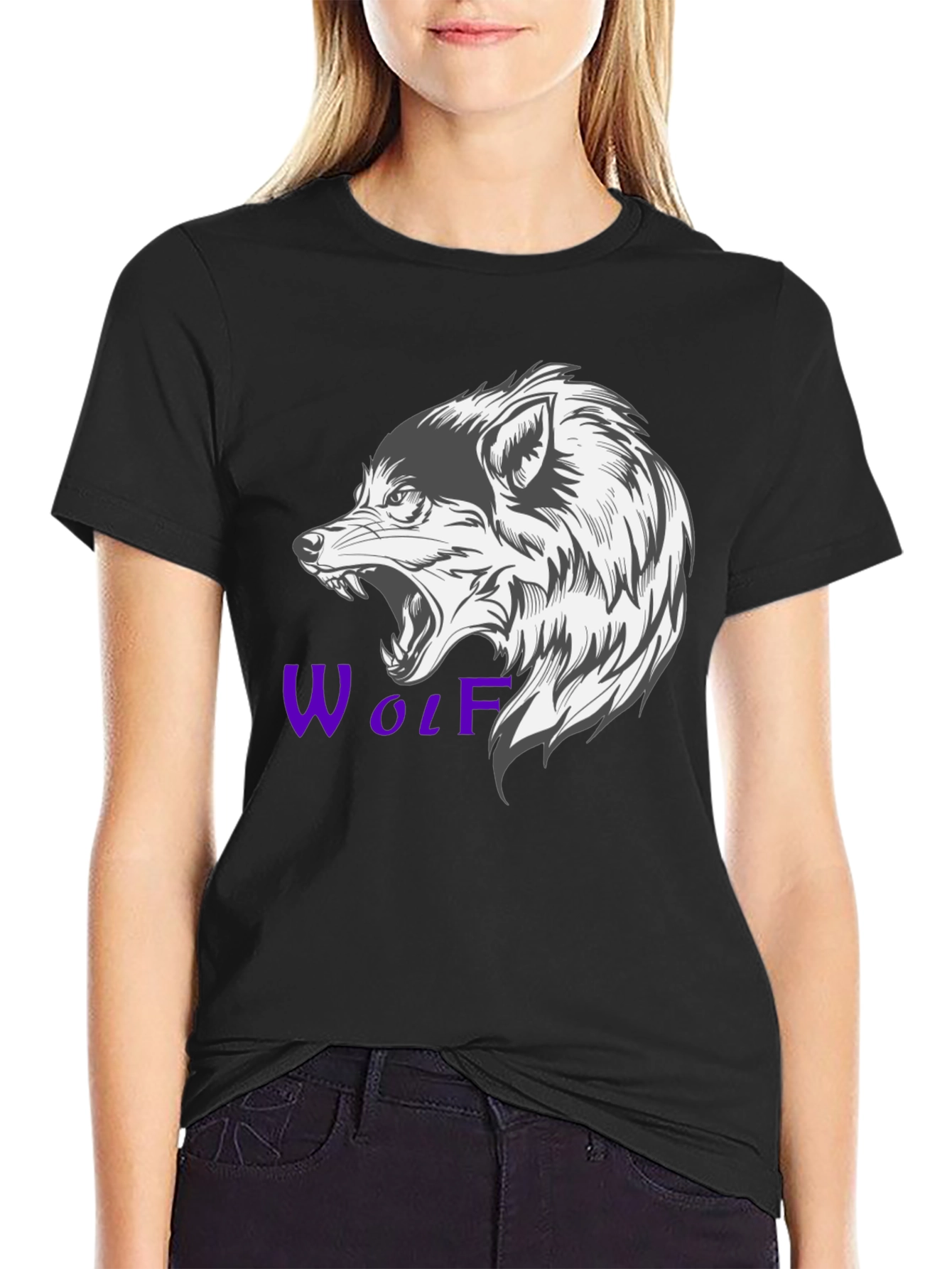 Mens Black Wolf Graphic T-Shirt