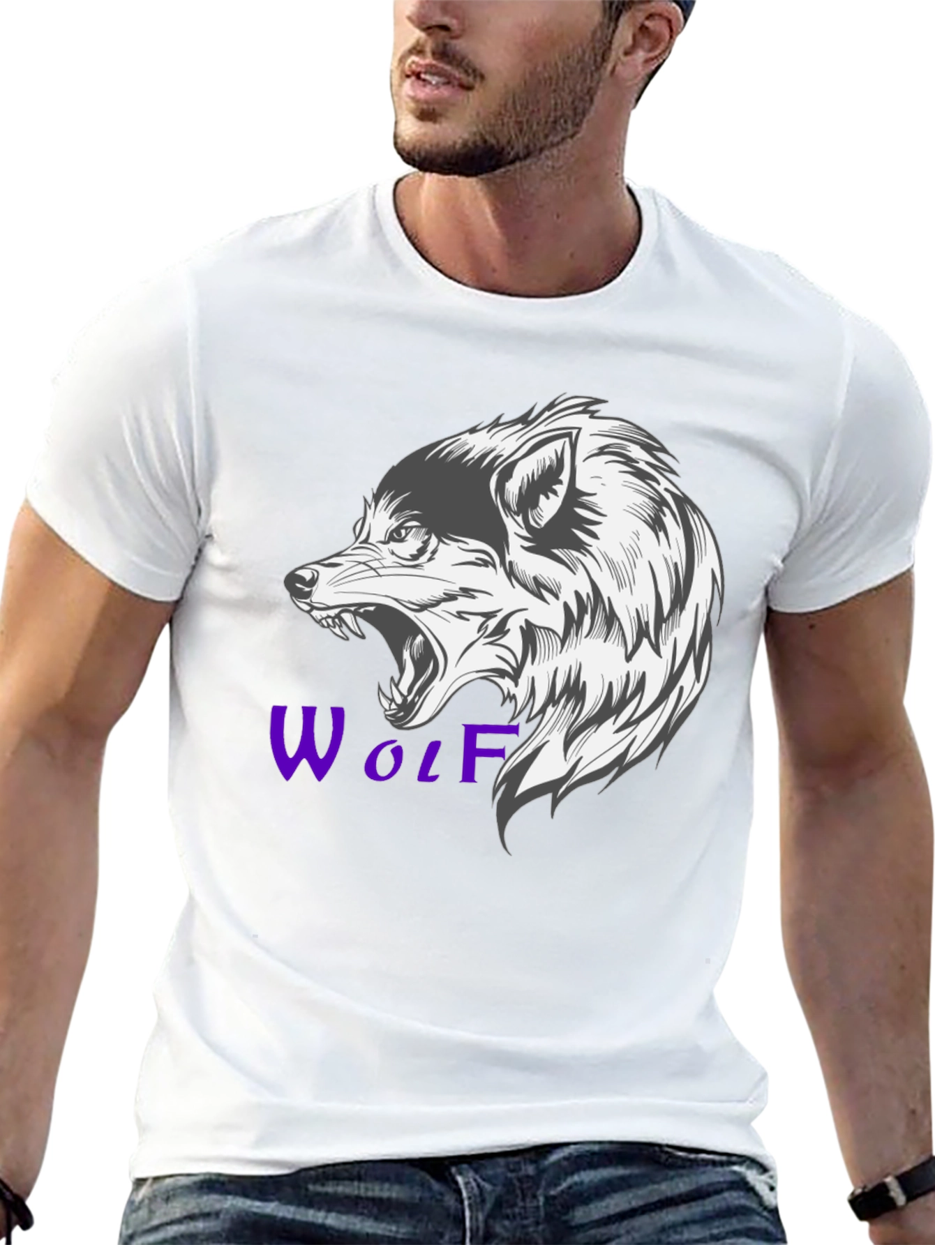 Mens Black Wolf Graphic T-Shirt