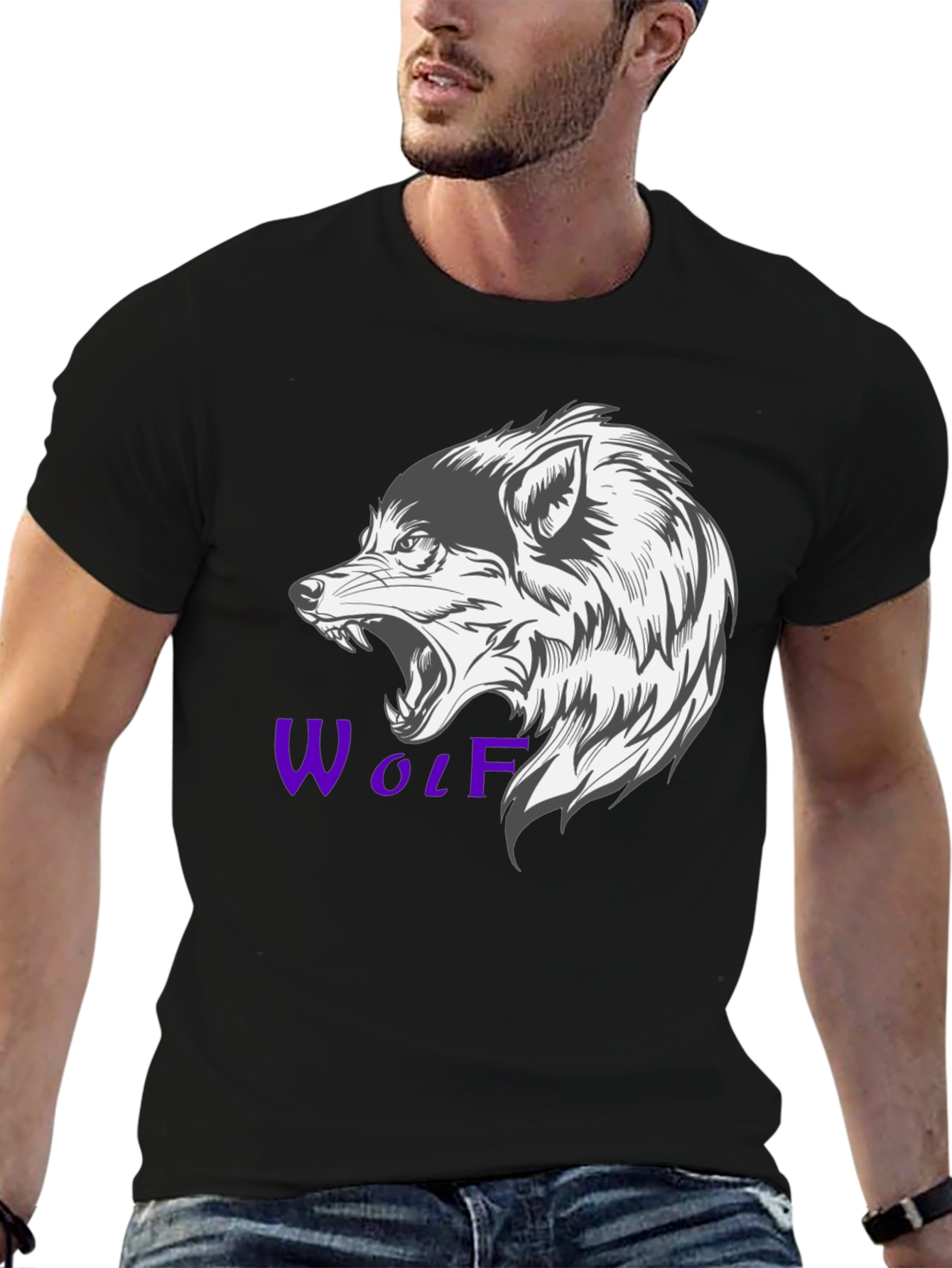 Mens Black Wolf Graphic T-Shirt