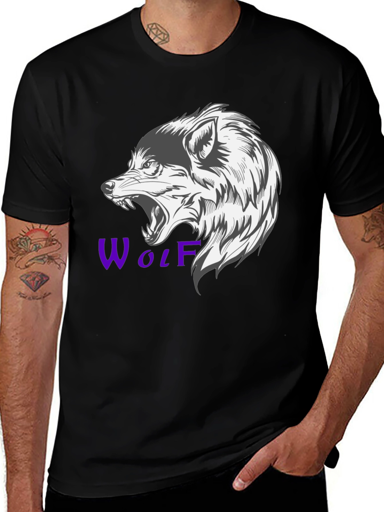 Mens Black Wolf Graphic T-Shirt