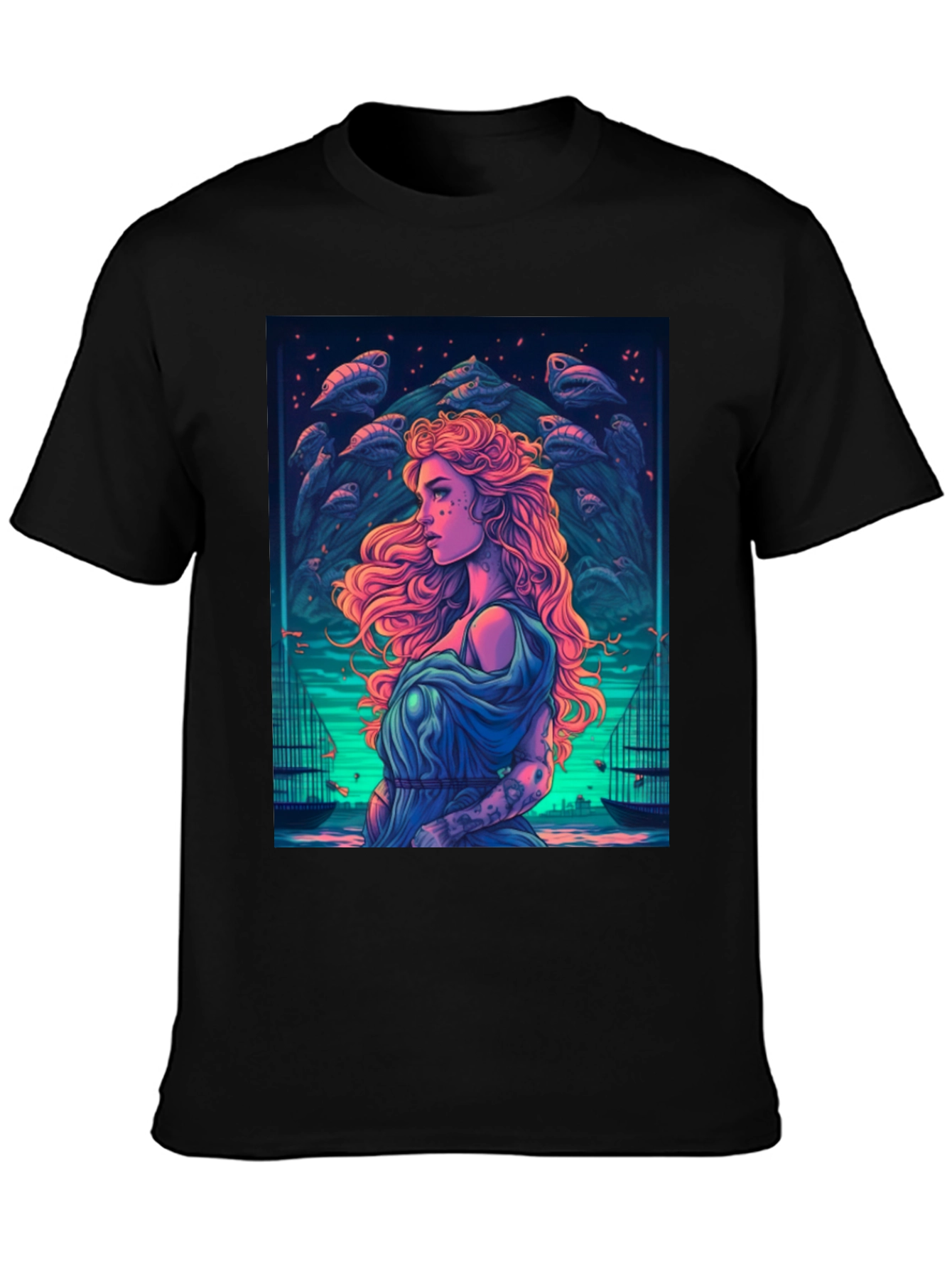 Mystic Sea Maiden Graphic T-Shirt - Black