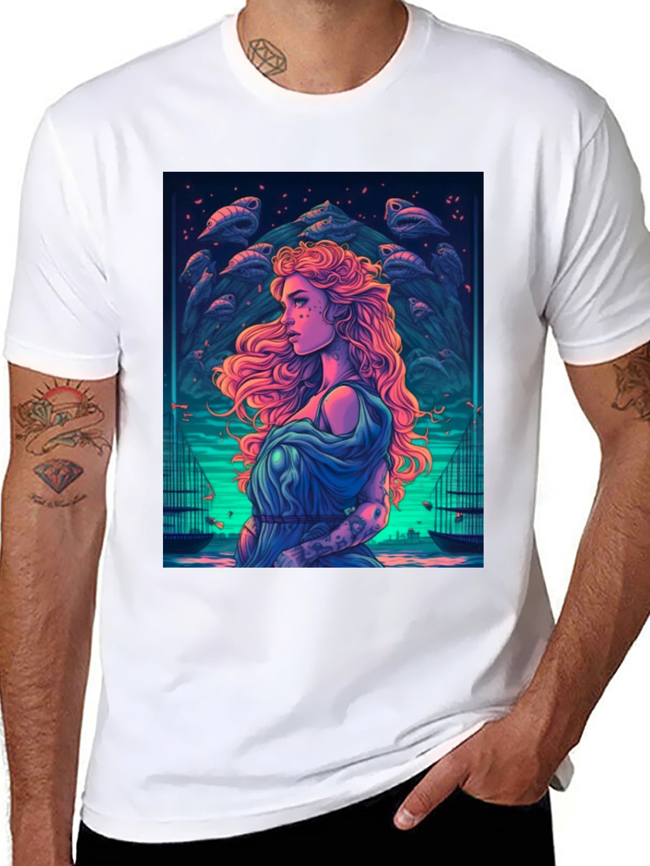 Mystic Sea Maiden Graphic T-Shirt - Black