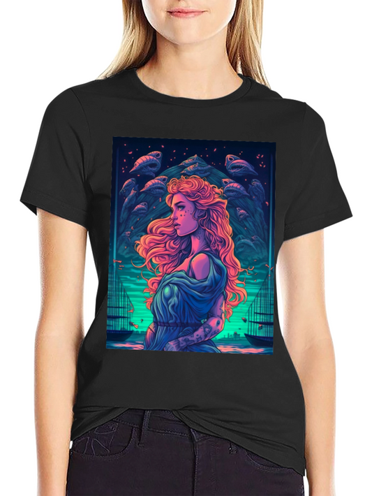 Mystic Sea Maiden Graphic T-Shirt - Black
