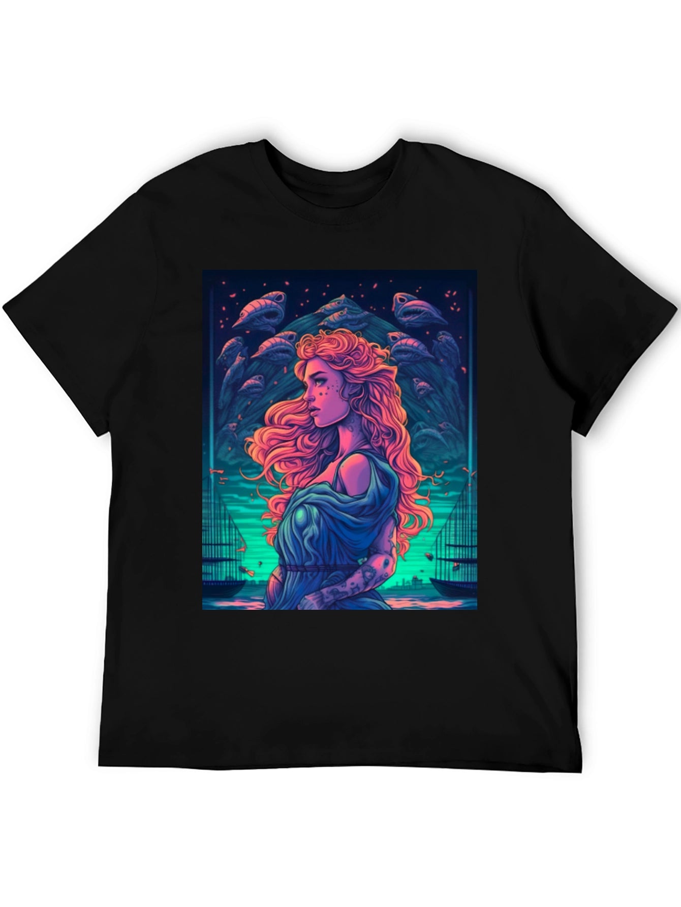 Mystic Sea Maiden Graphic T-Shirt - Black