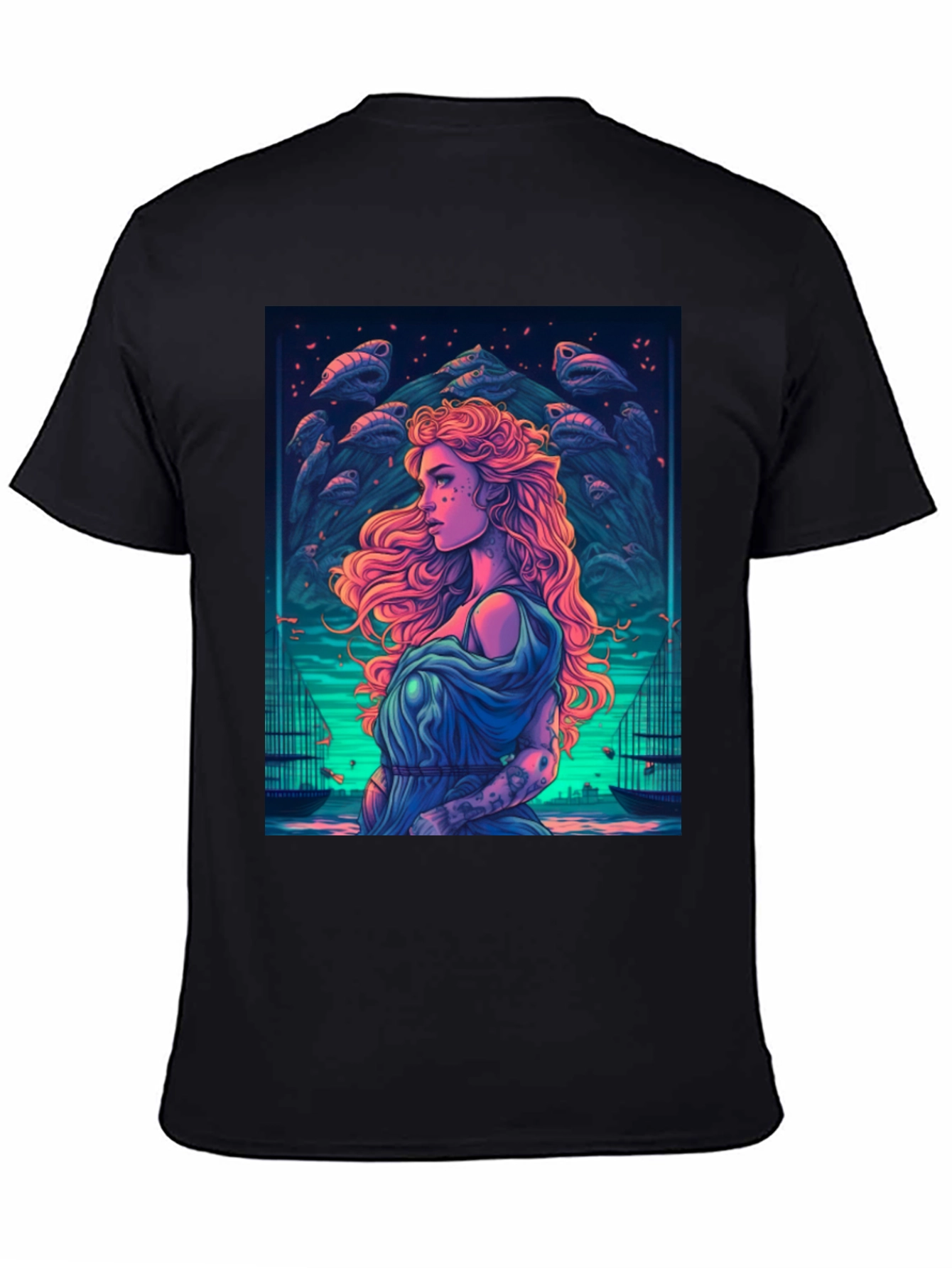 Mystic Sea Maiden Graphic T-Shirt - Black