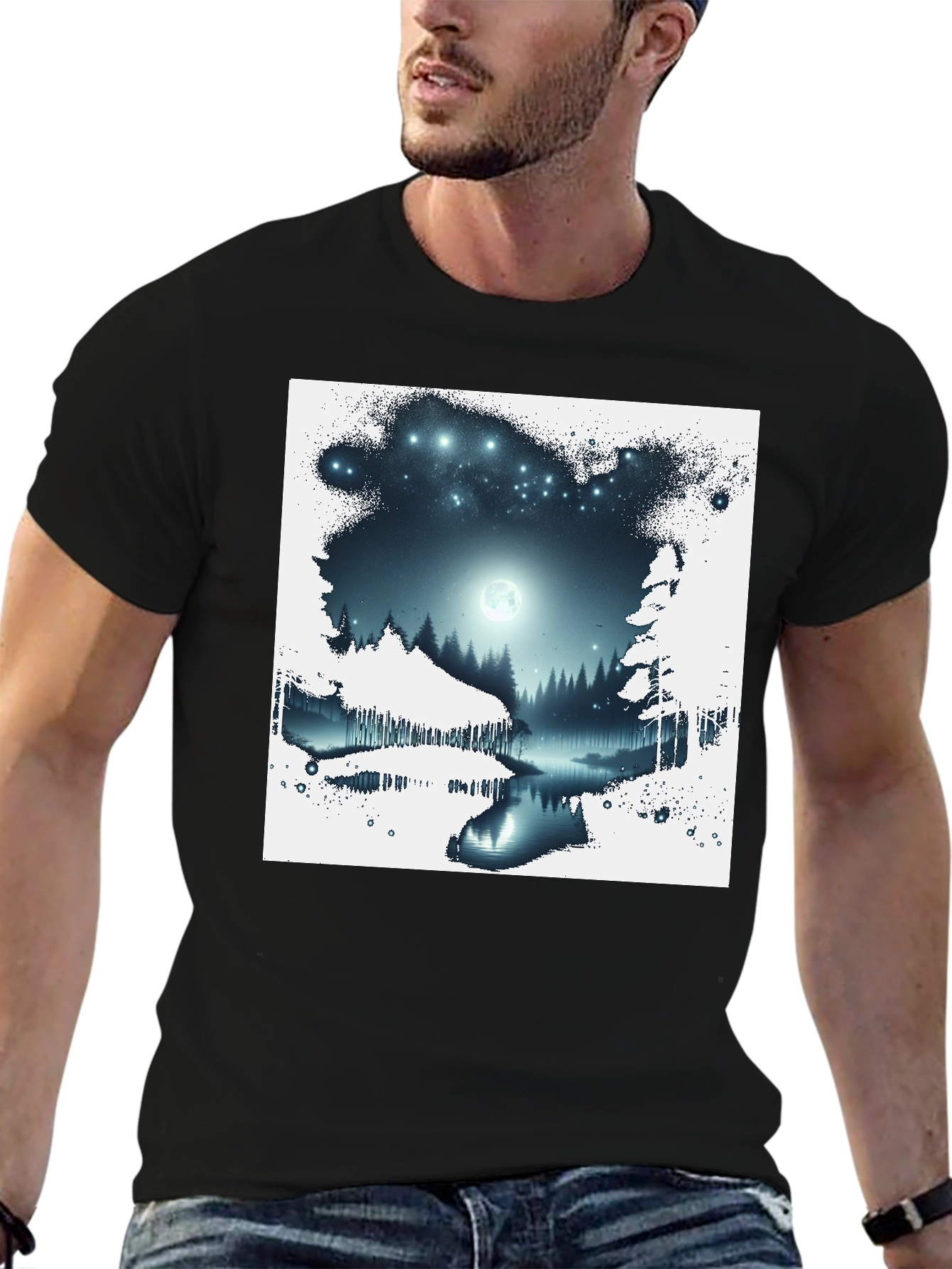Moonlit Forest Graphic Tee - Black