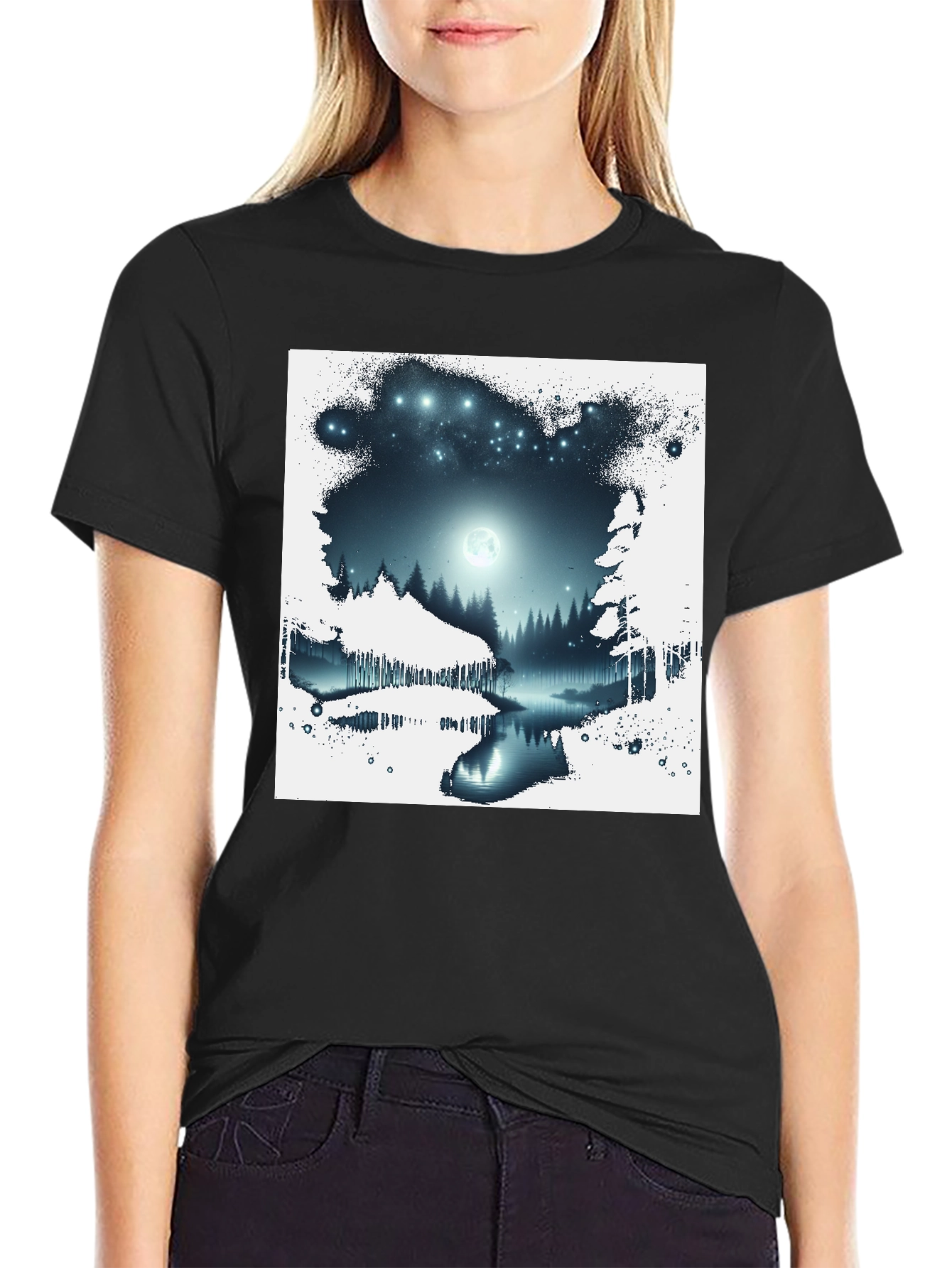 Moonlit Forest Graphic Tee - Black