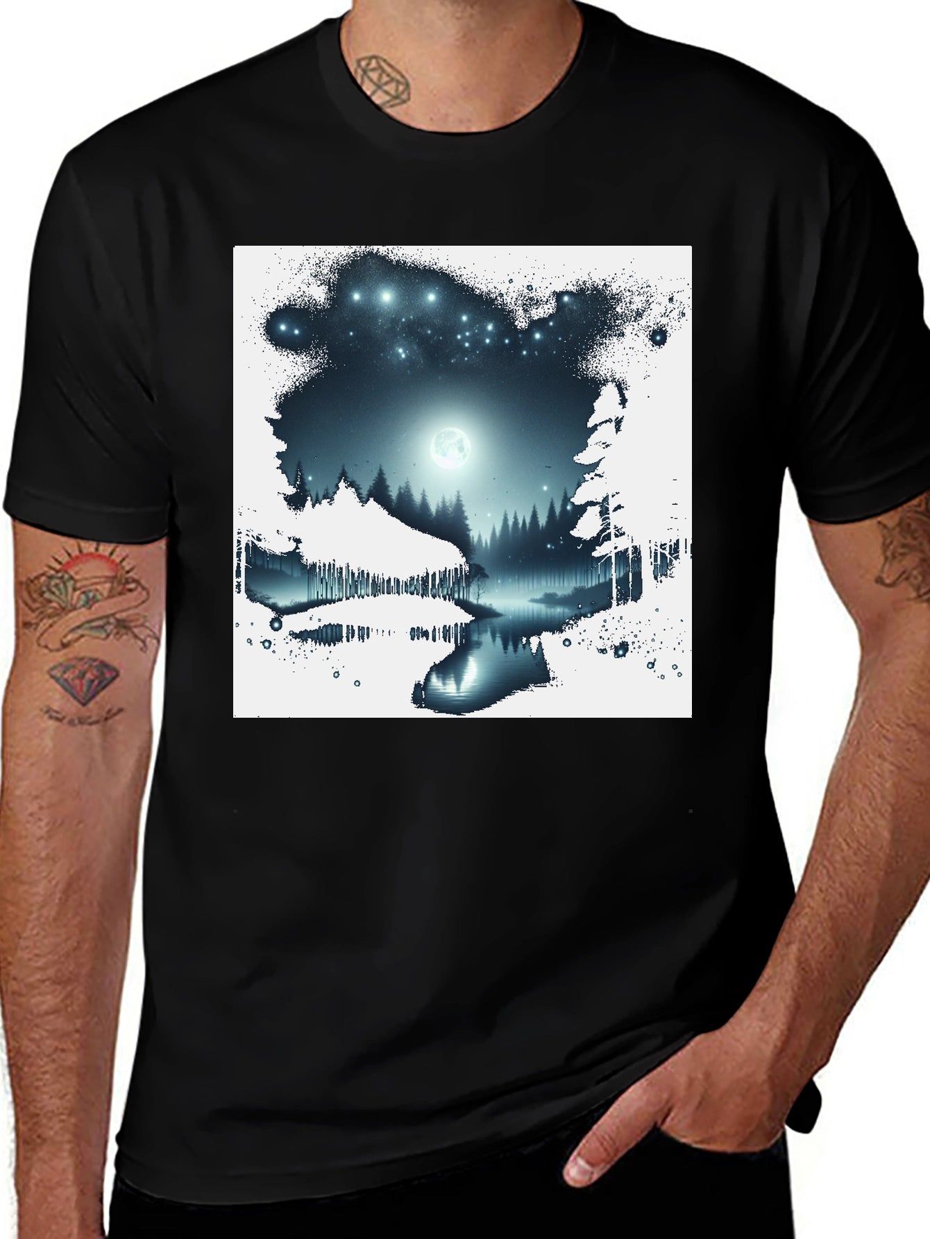 Moonlit Forest Graphic Tee - Black