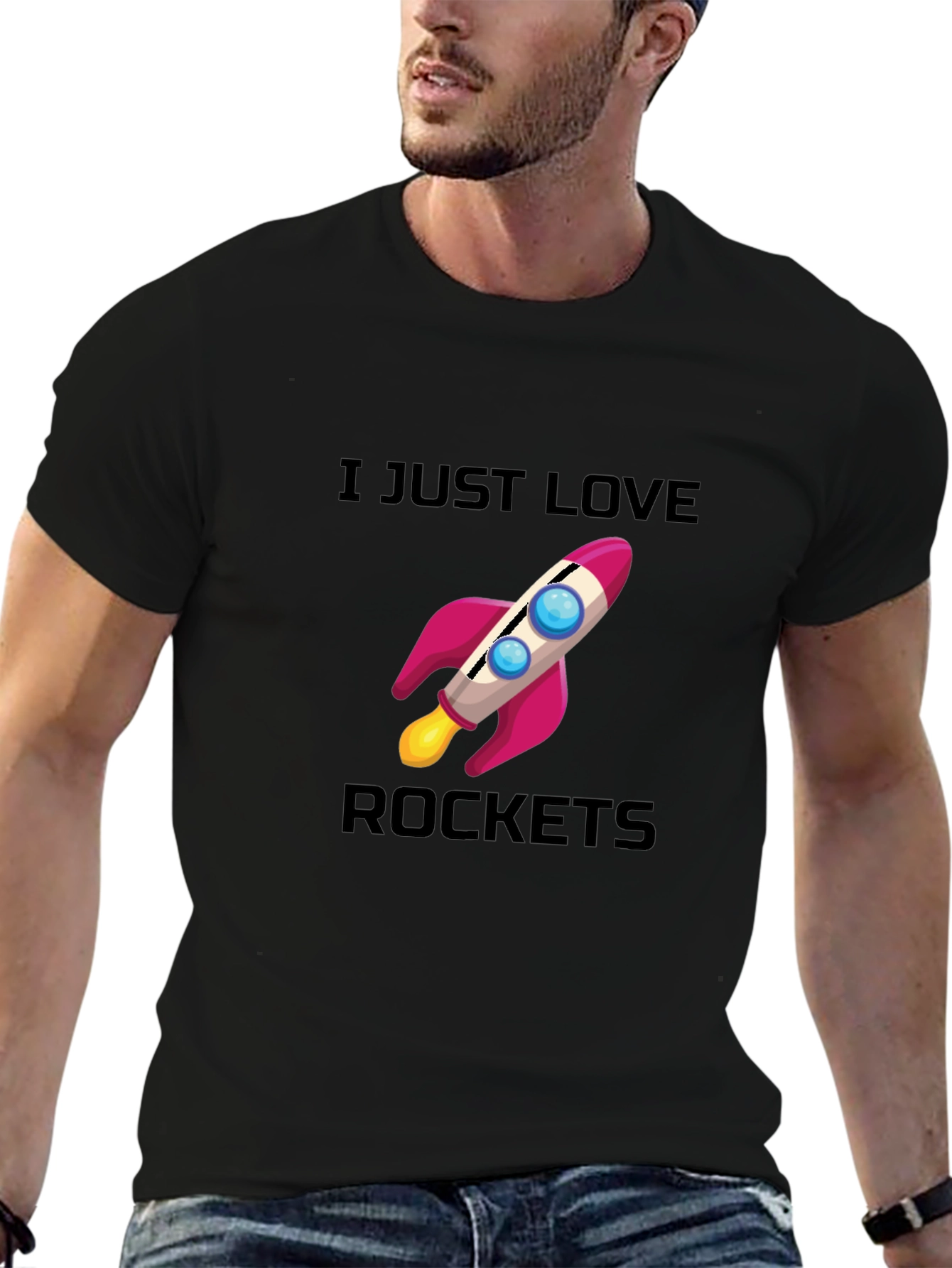 I Love Rockets Graphic T-Shirt - Black Casual Tee
