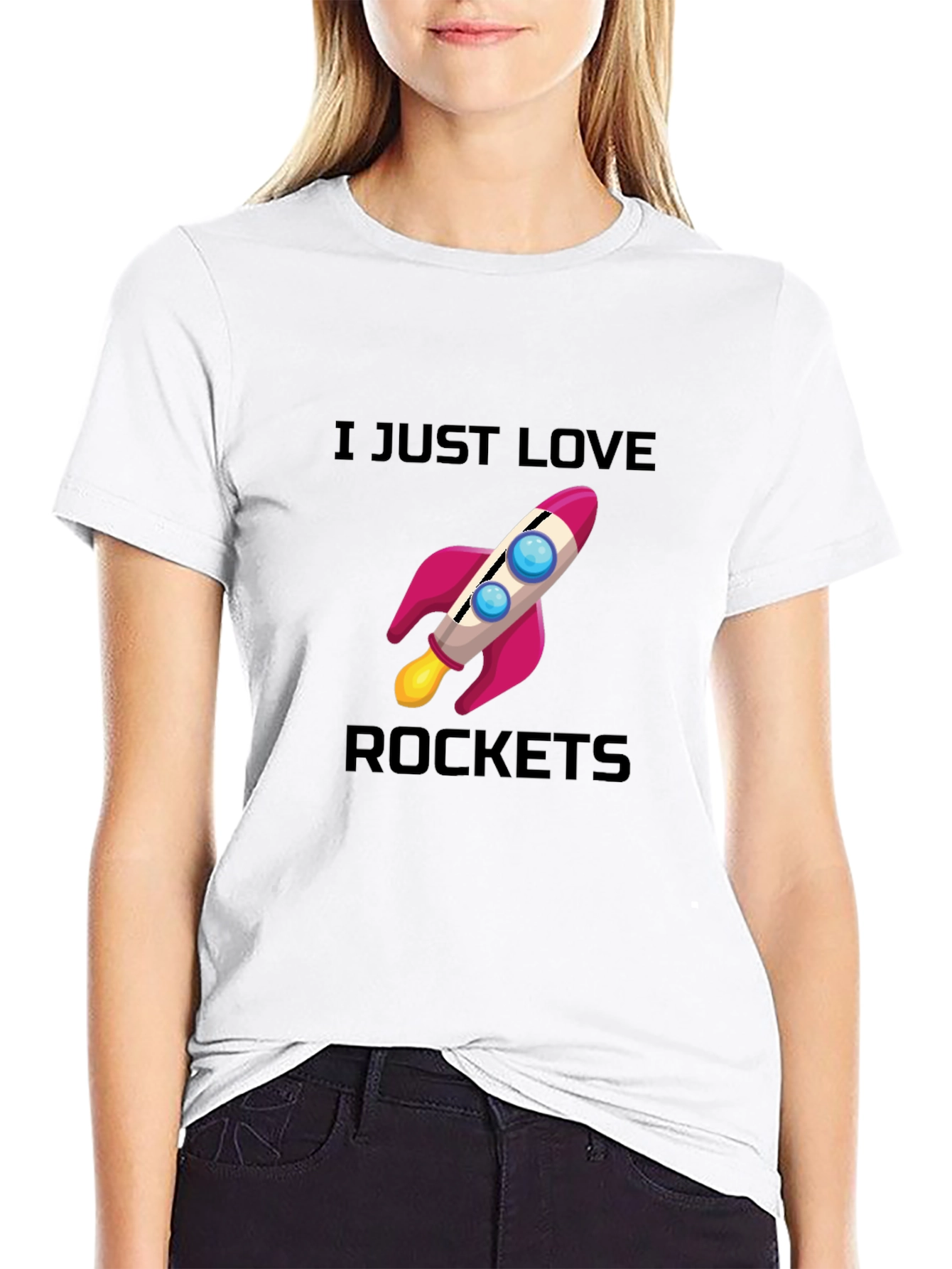 I Love Rockets Graphic T-Shirt - Black Casual Tee