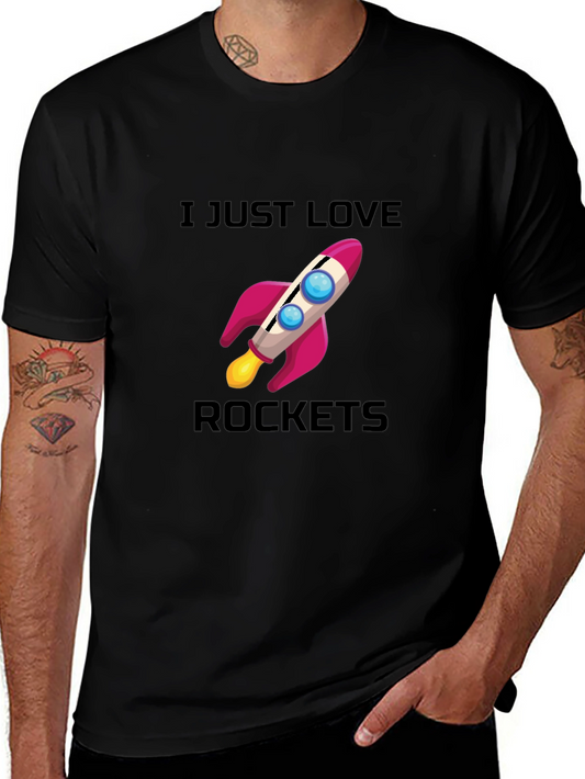 I Love Rockets Graphic T-Shirt - Black Casual Tee