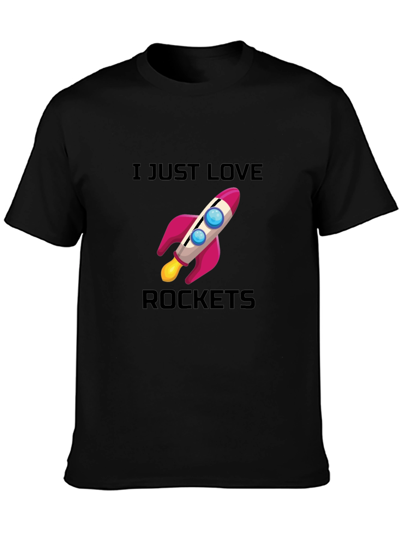 I Love Rockets Graphic T-Shirt - Black Casual Tee