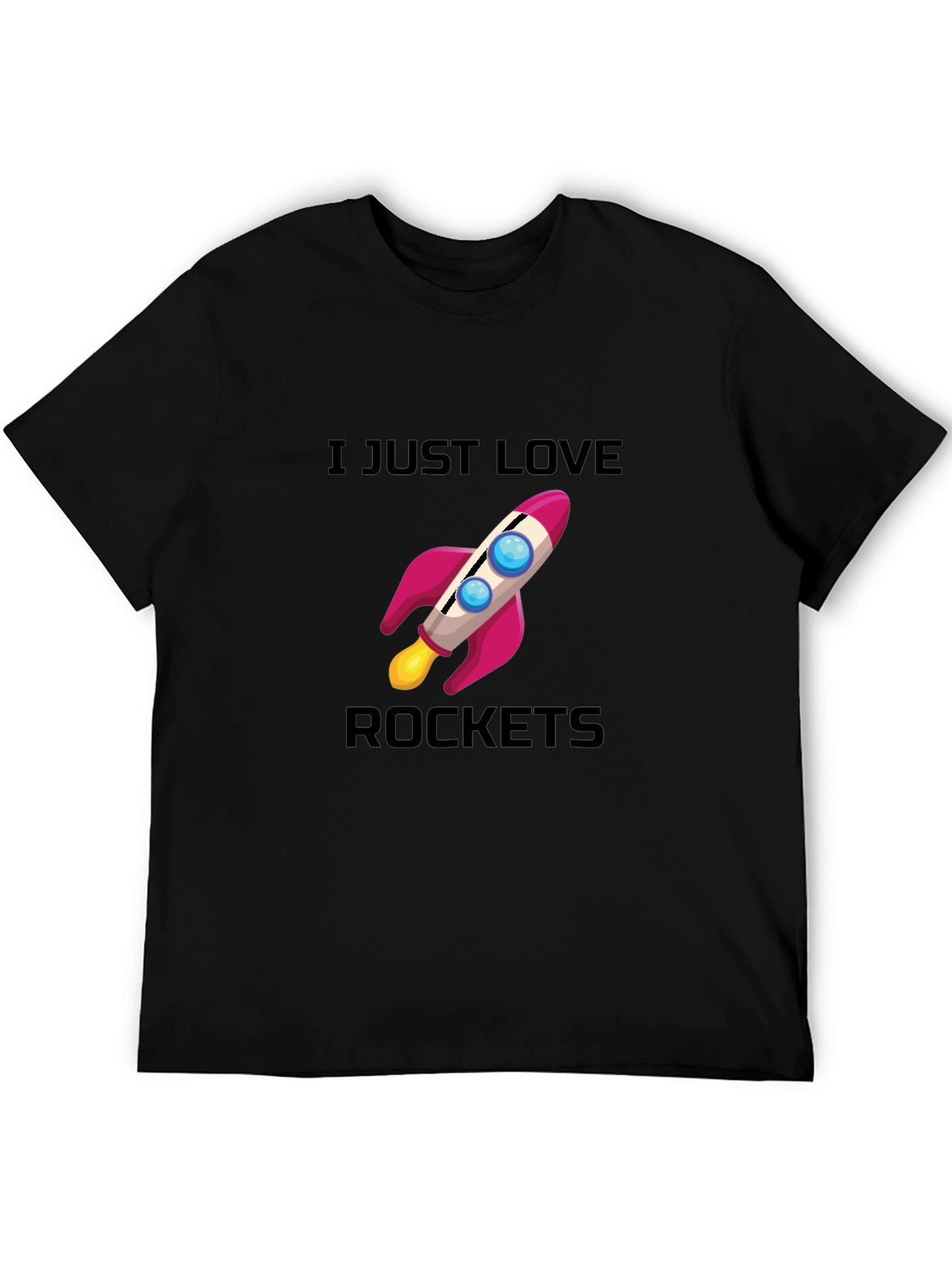 I Love Rockets Graphic T-Shirt - Black Casual Tee