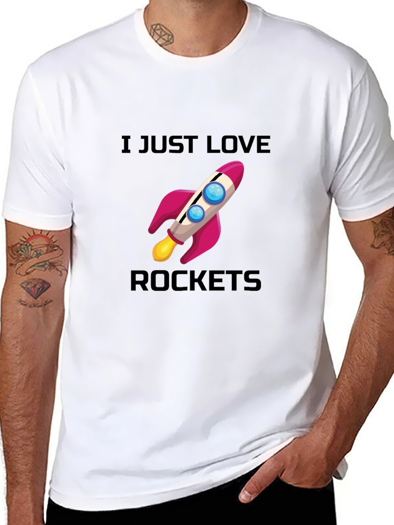 I Love Rockets Graphic T-Shirt - Black Casual Tee
