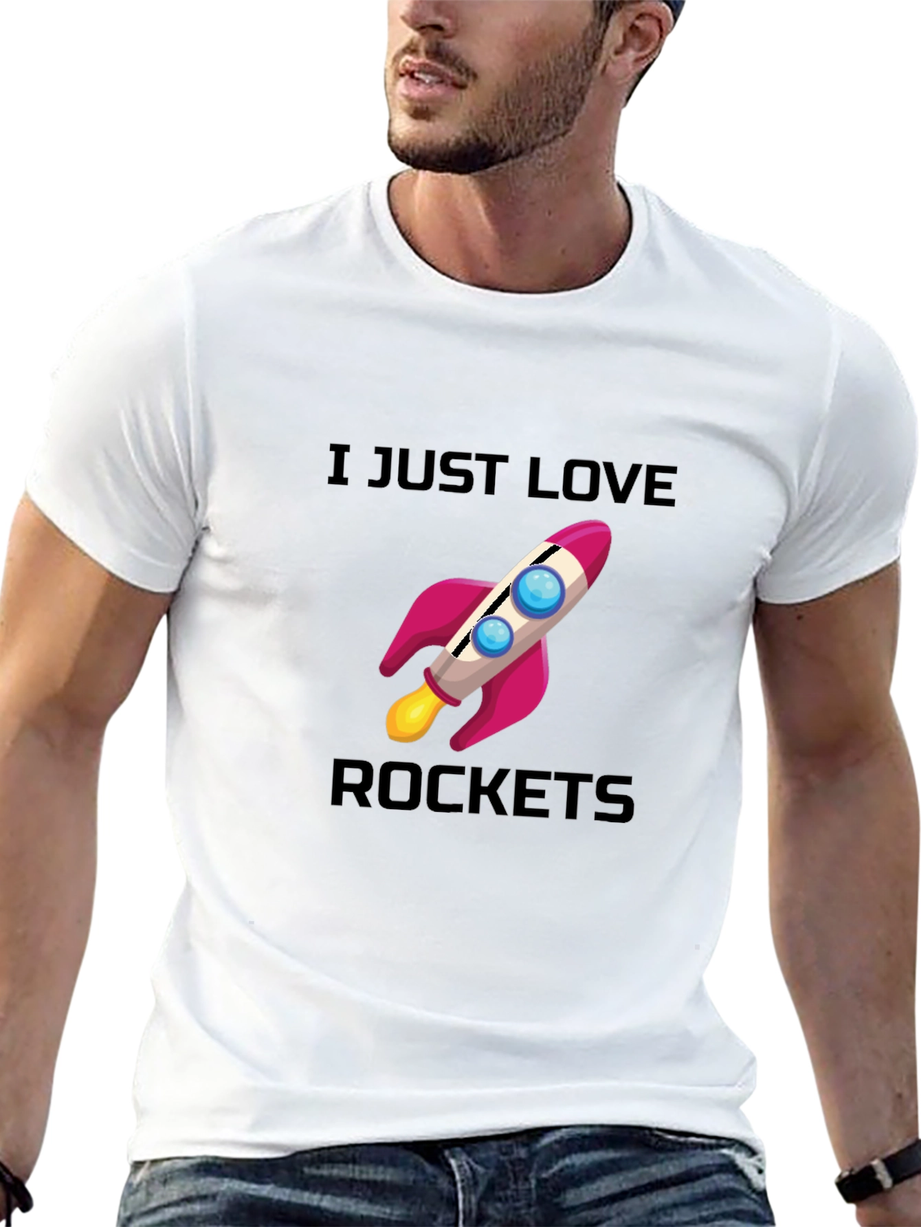 I Love Rockets Graphic T-Shirt - Black Casual Tee