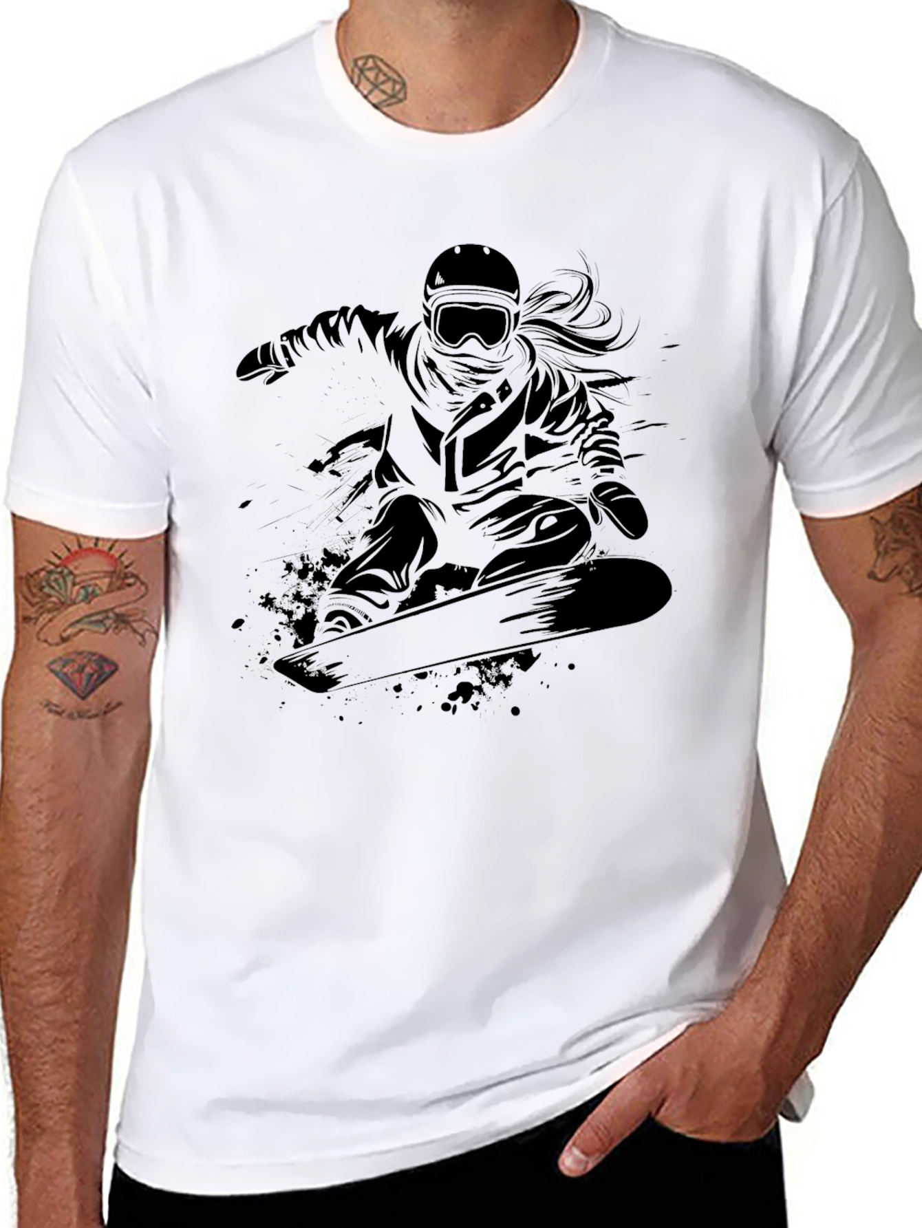 Snowboarder Graphic Tee - Cool Black T-Shirt