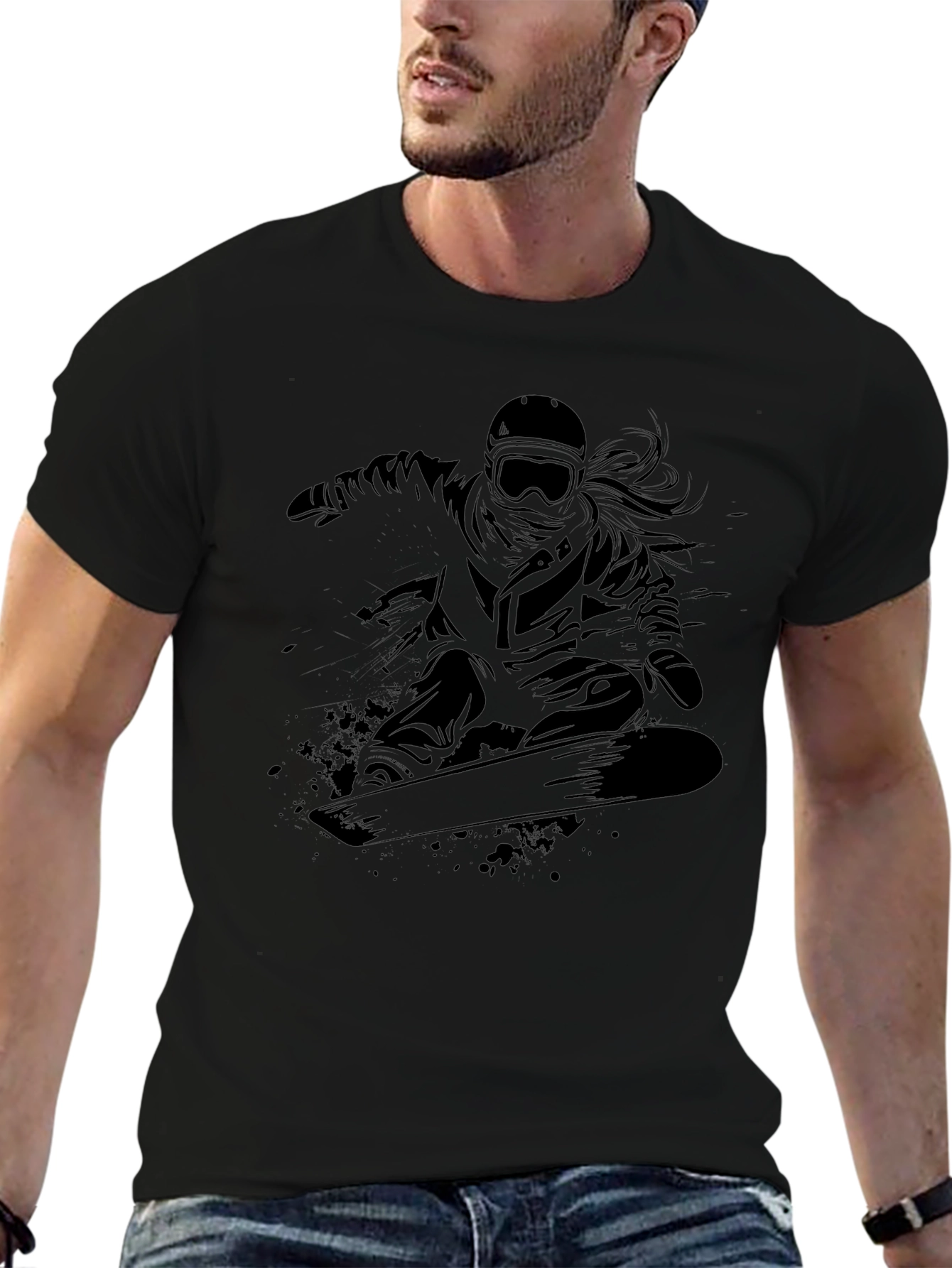 Snowboarder Graphic Tee - Cool Black T-Shirt