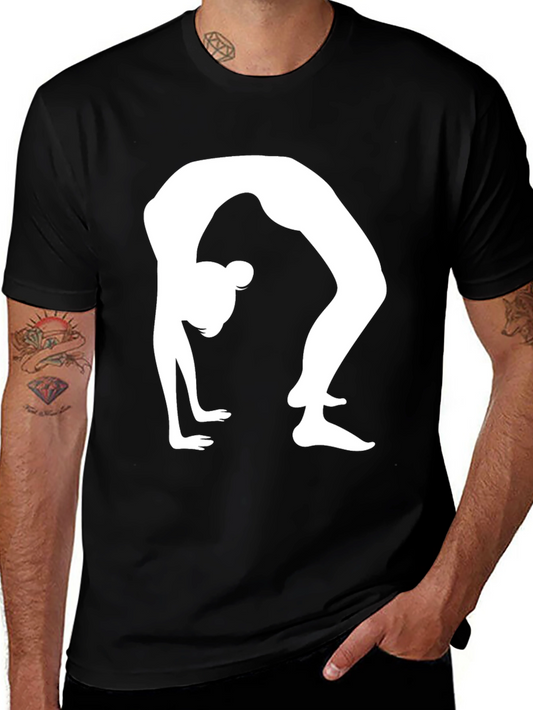 Yoga Wheel Pose Graphic Tee - Black Cotton Comfort