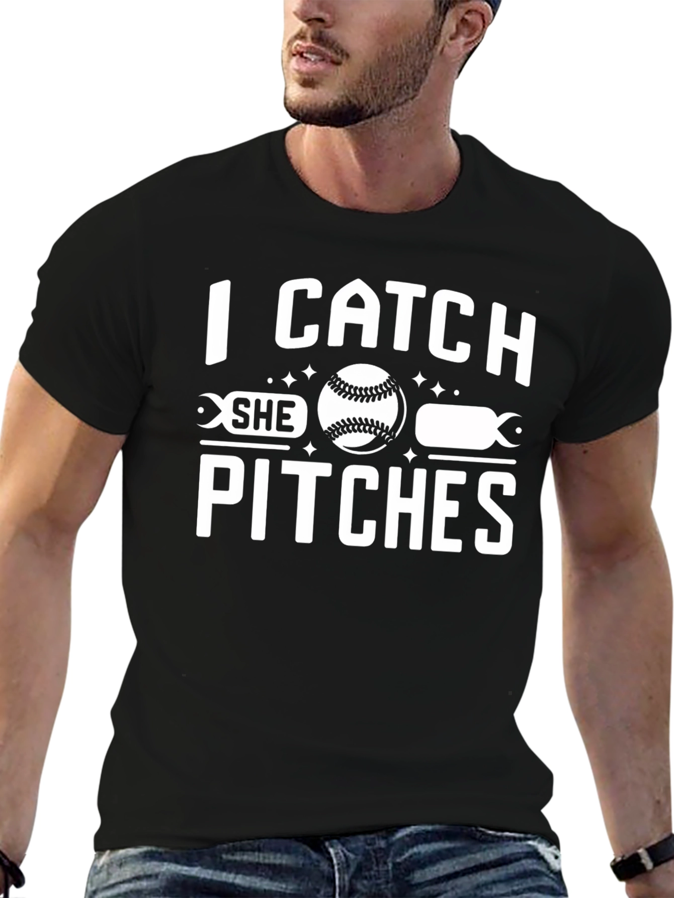 I Catch She Pitches Baseball Graphic T-Shirt
