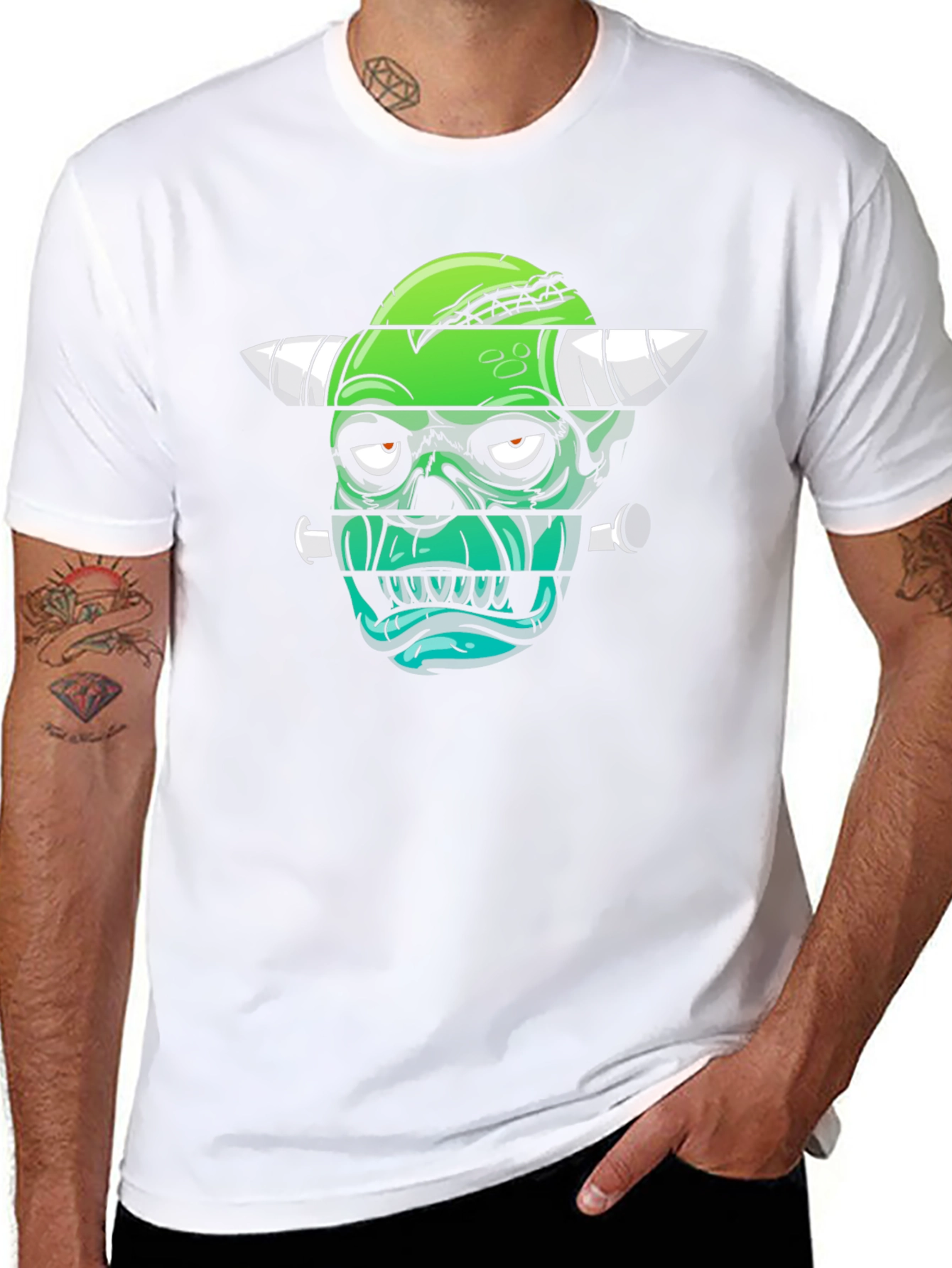 Frankenstein Monster Graphic Print Black T-Shirt