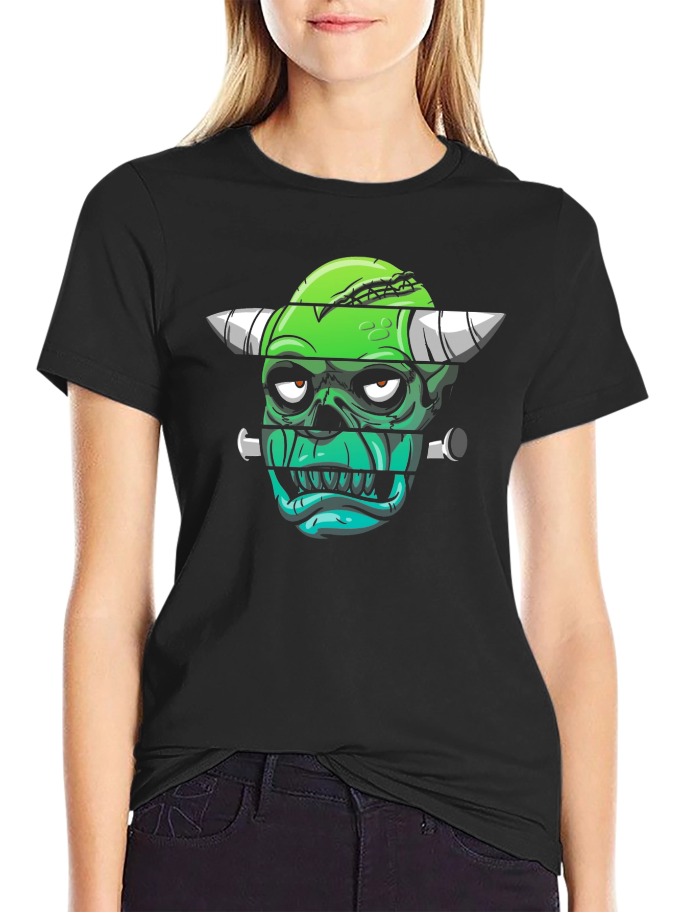 Frankenstein Monster Graphic Print Black T-Shirt